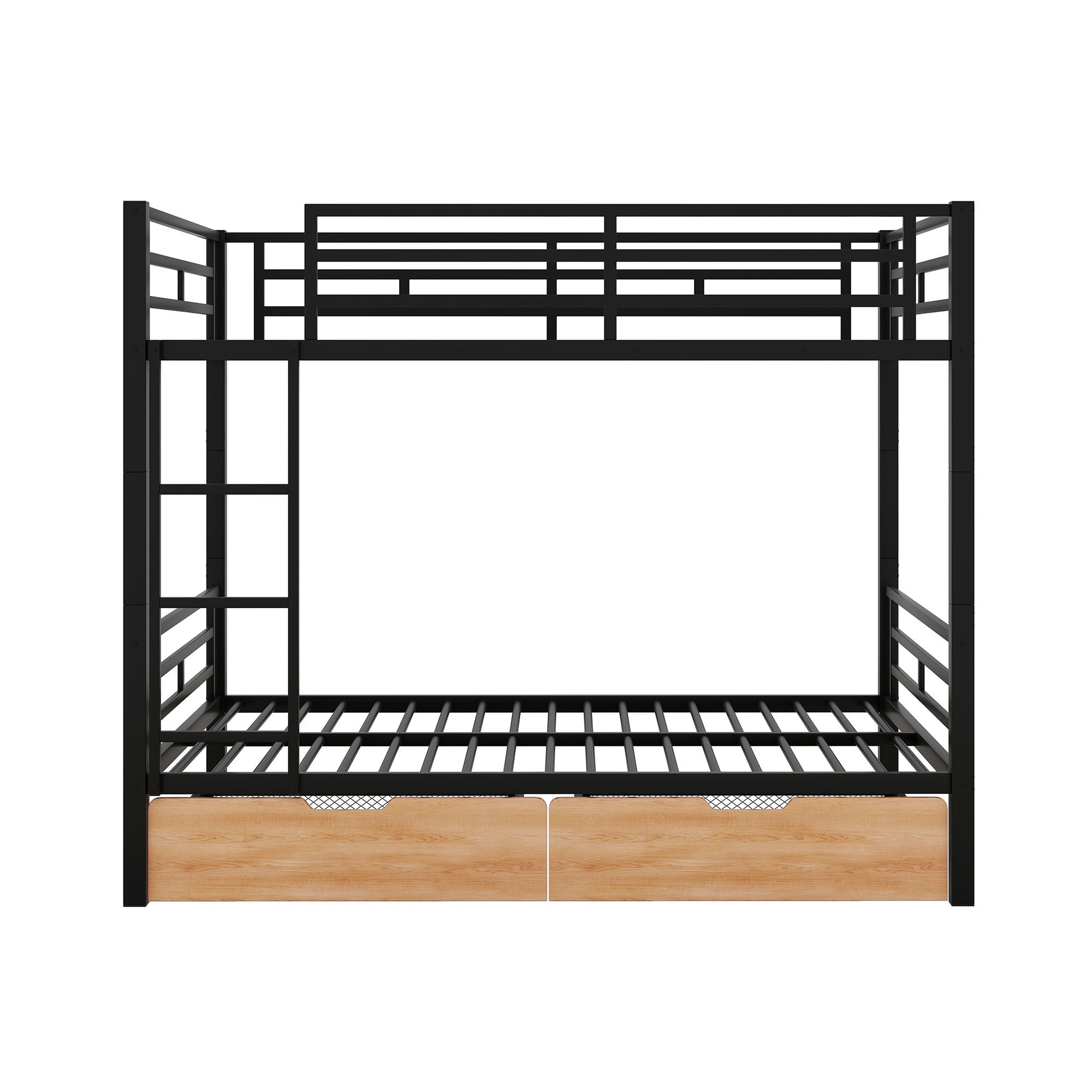 Full Size Convertible Bunk Bed With 2 Drawers Durable - Black