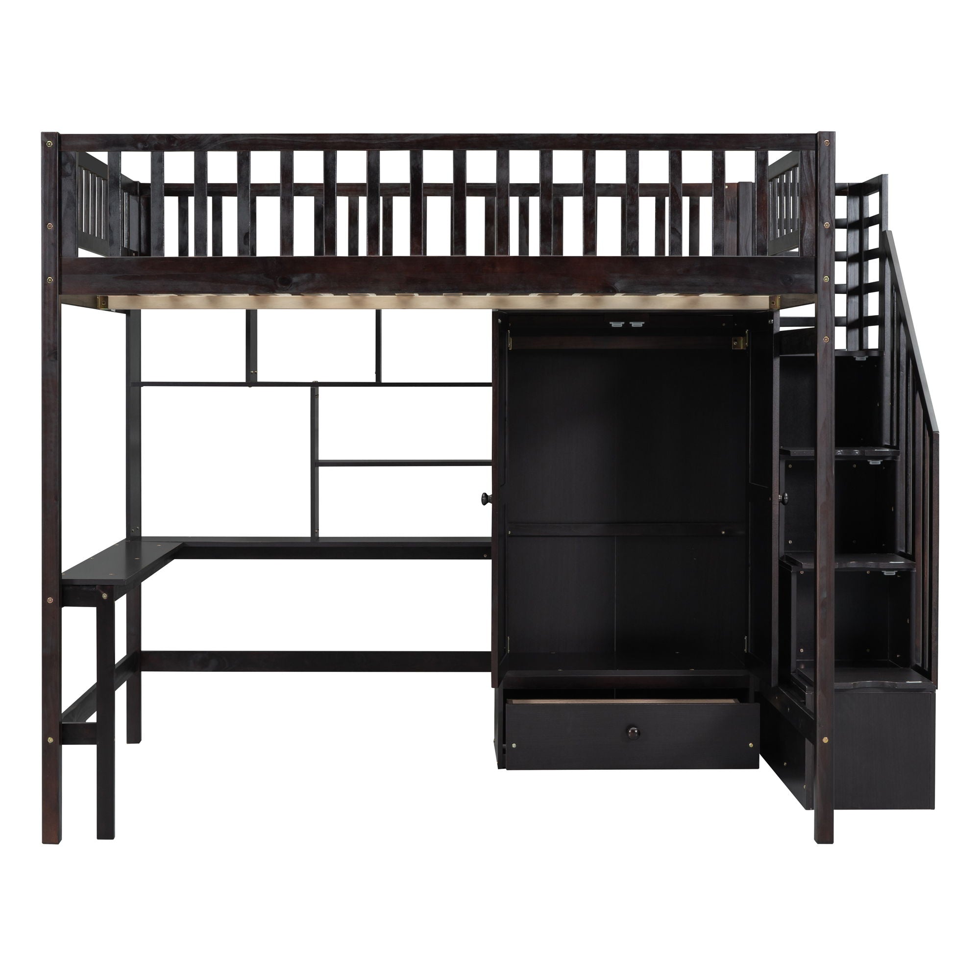 Loft Bed With Bookshelf, Drawers, Desk, And Wardrobe