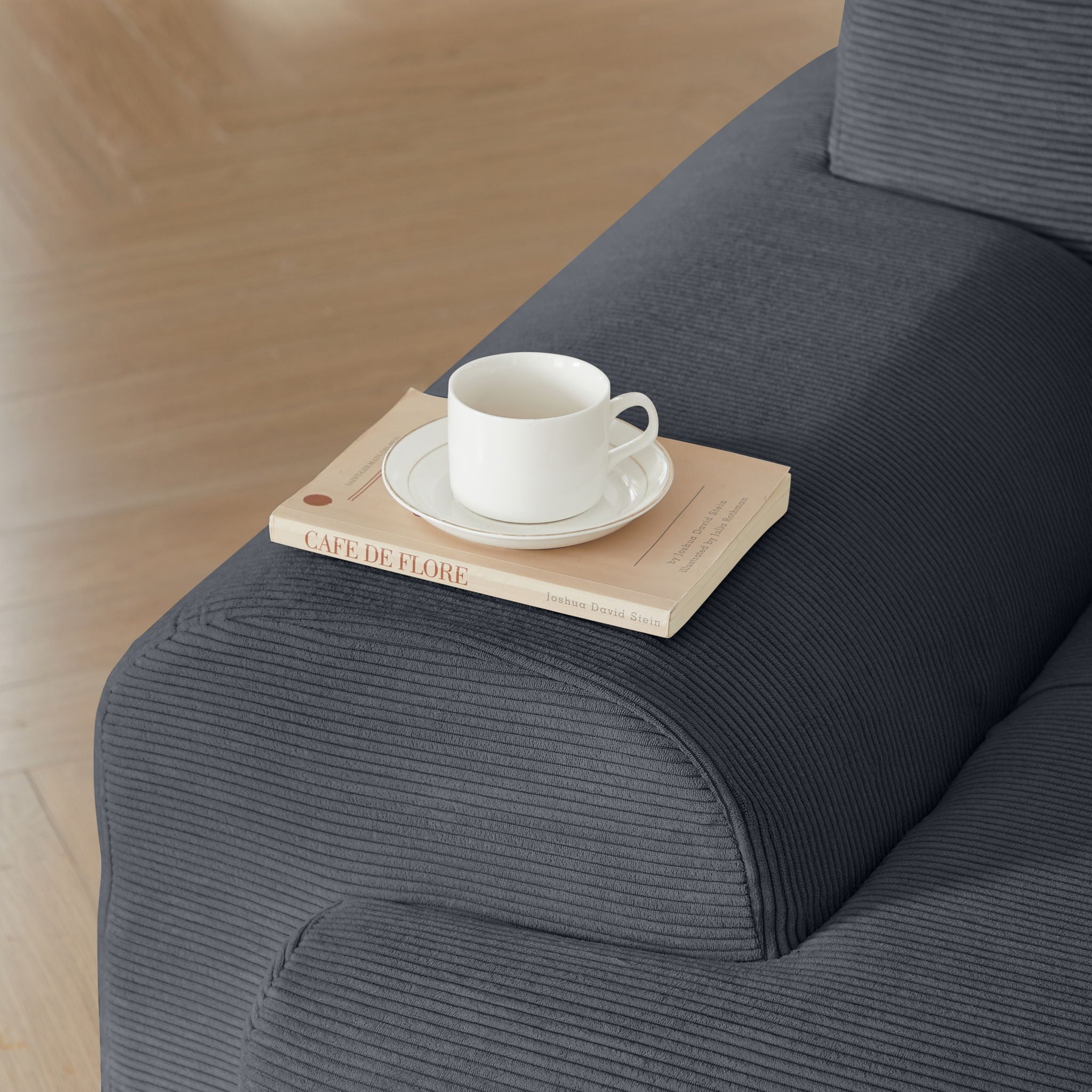 L Shaped Modular Sectional Sofa Corduroy And Movable Ottoman