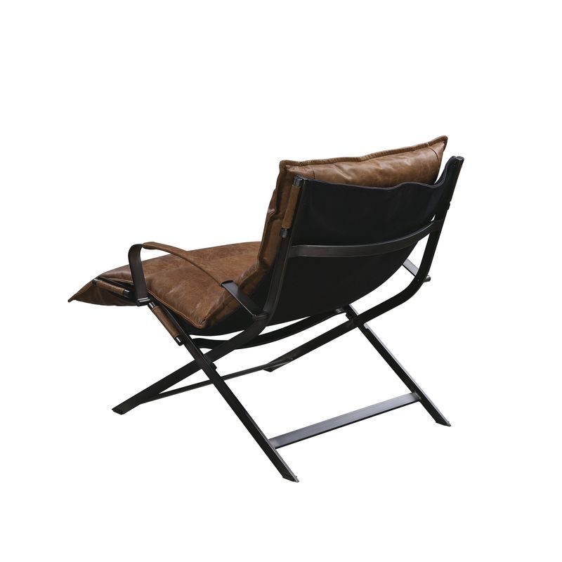 ACME Zulgaz - Accent Chair - Cocoa Top Grain Leather & Matt Iron Finish | Meri Furniture