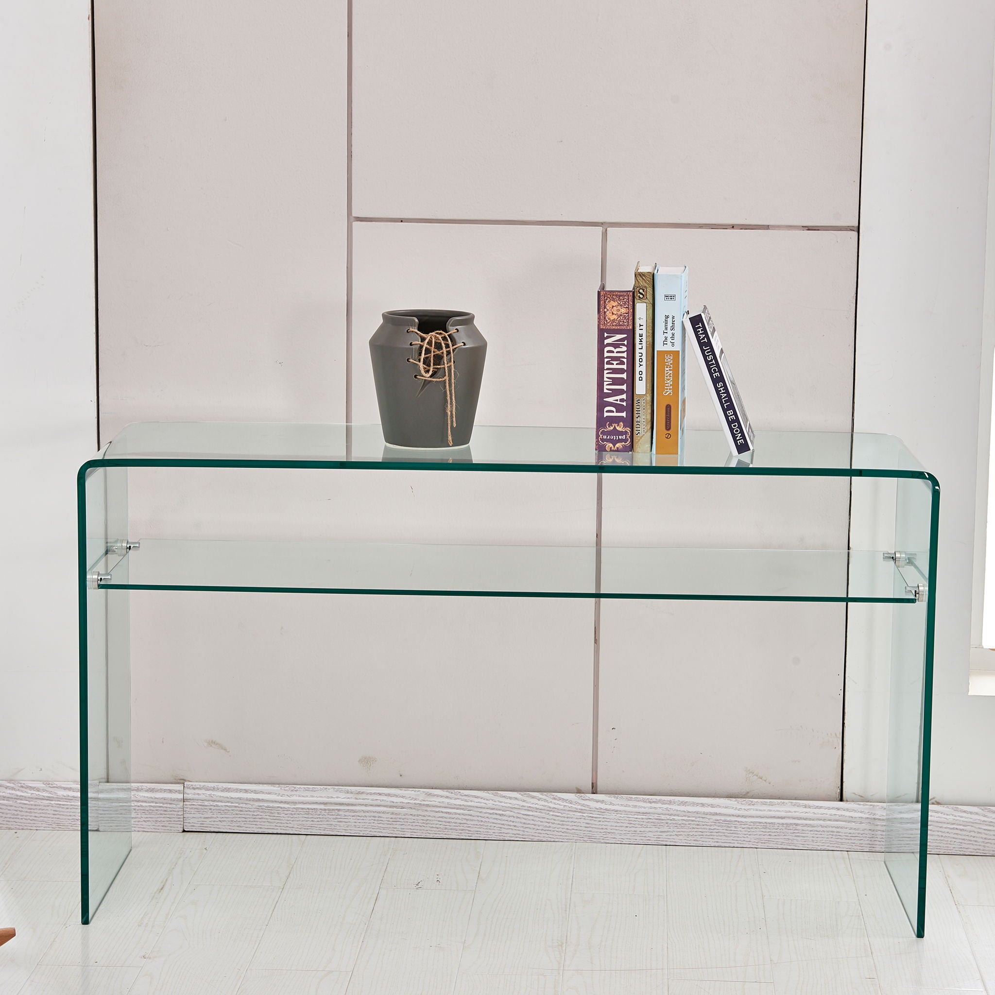 Modern Glass Console Table With Rounded Edges For Versatile Use Tempered Glass - Clear