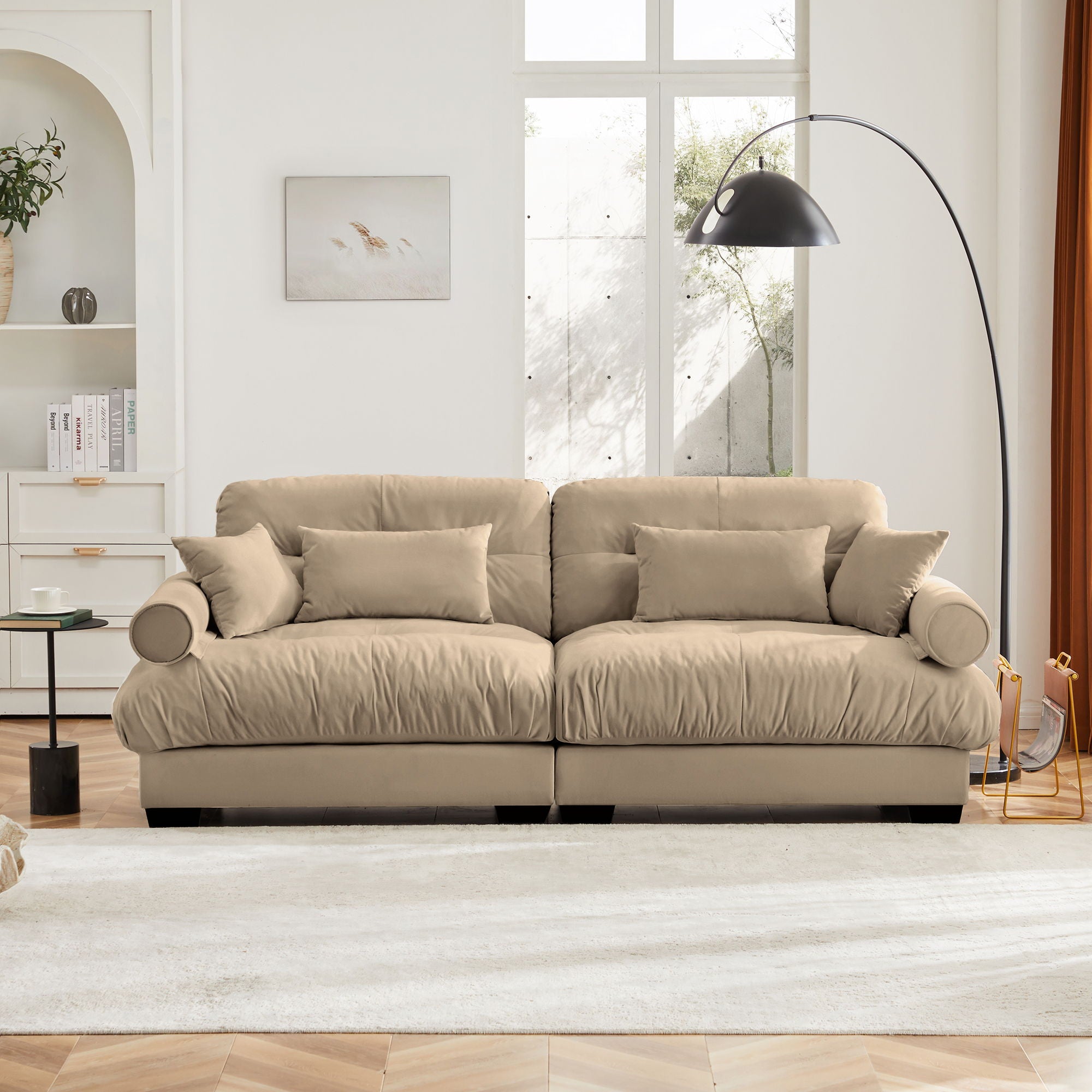 Modern Oversize Sofa With Cloud Like Comfort, Featuring Waist And Throw Pillows