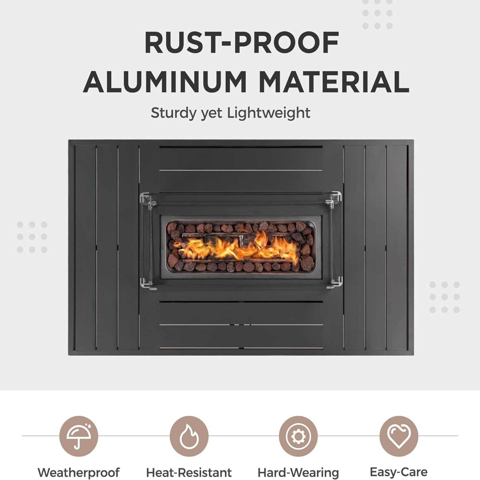 Rectangular Propane Fire Pit Table With Burner, Lava Rock, Waterproof Cover