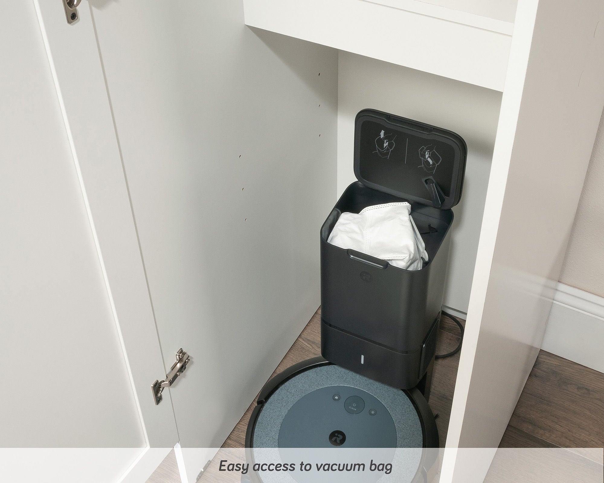 Robot Vacuum Storage Cabinet in Soft White