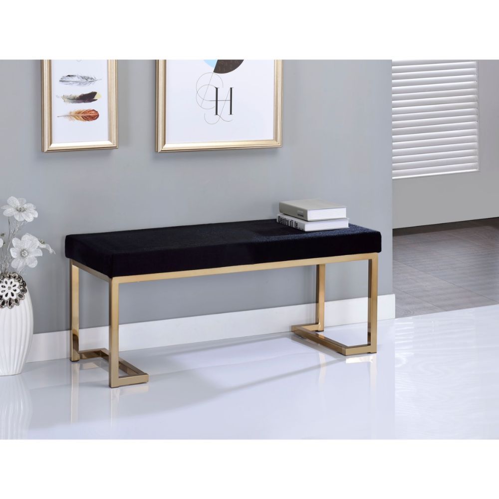 ACME Boice - Bench - Black Fabric & Champagne | Meri Furniture