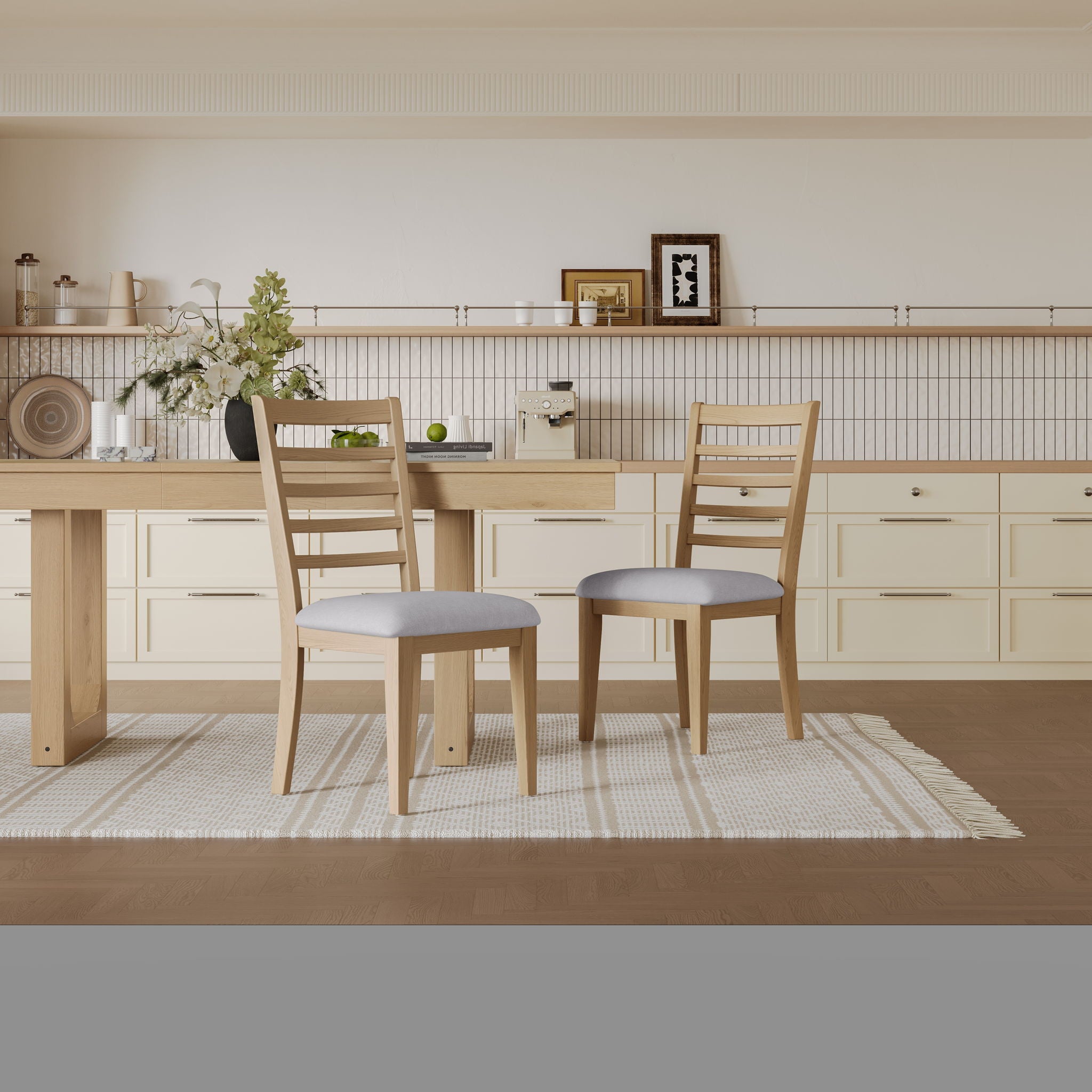 Upholstered Armless Chairs With High Ladder Back