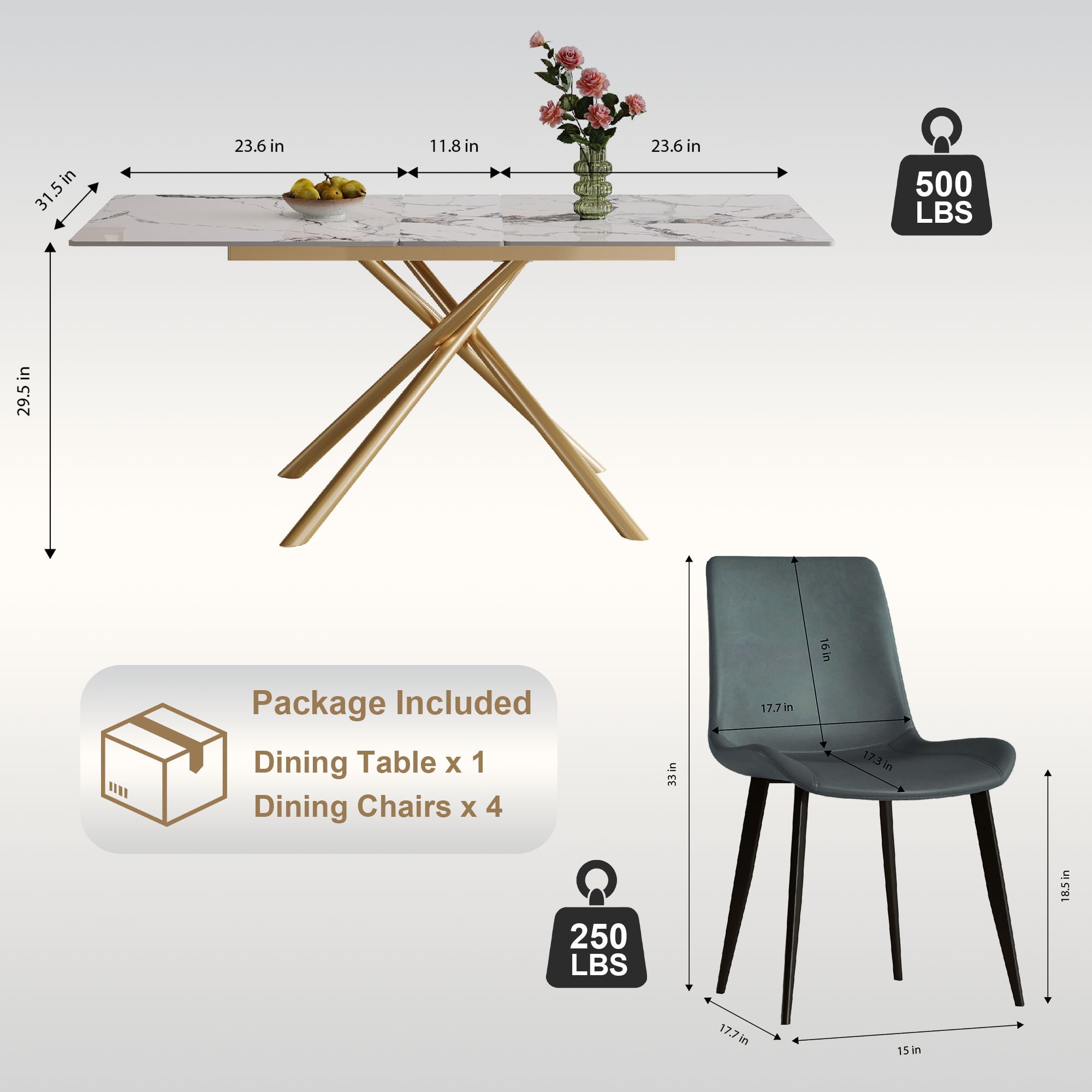 Modern Expandable Dining Table With Retractable Leaf With Chairs