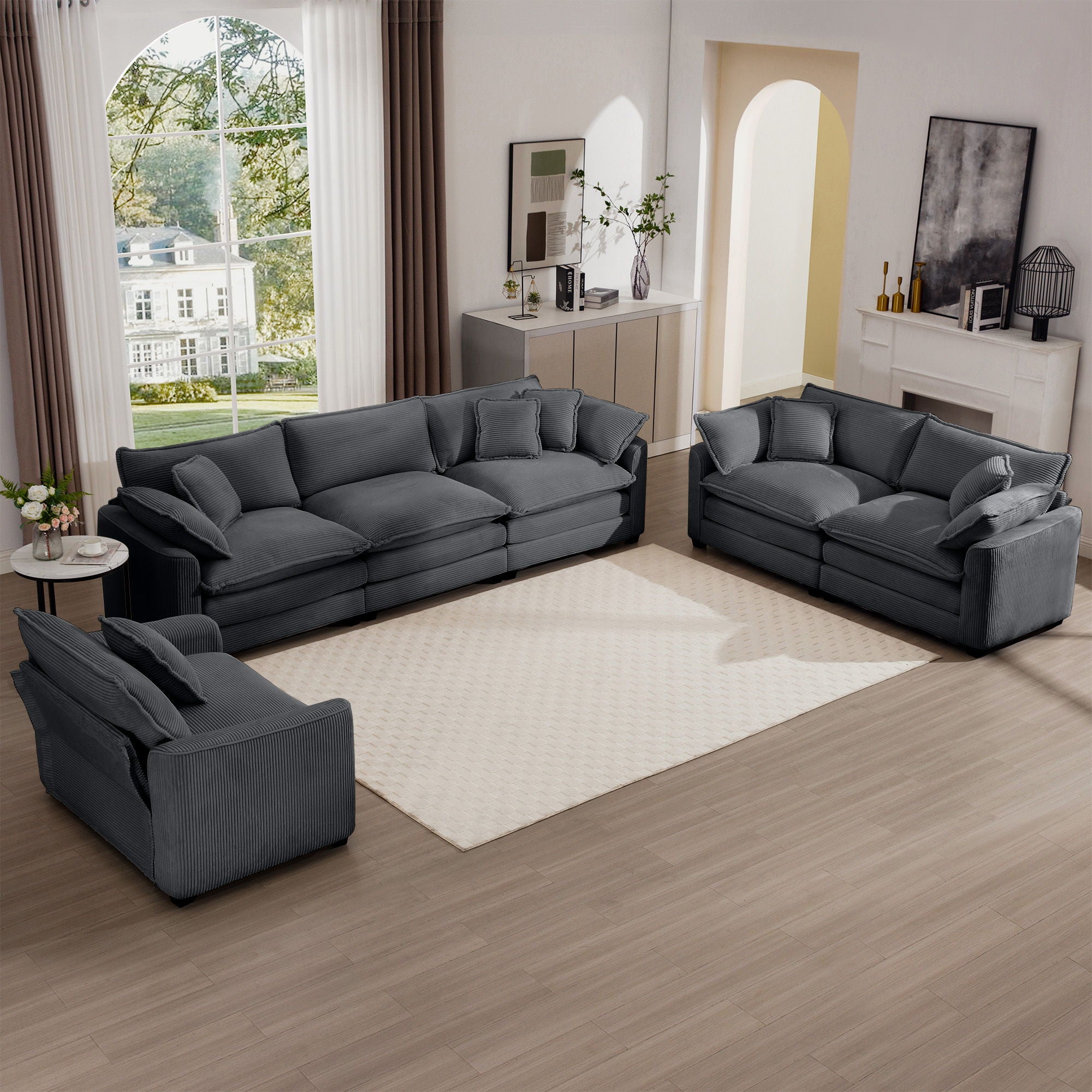 Elegant Corduroy Oversized Sectional Sofa Set With Deep Seats And Flexible Layout