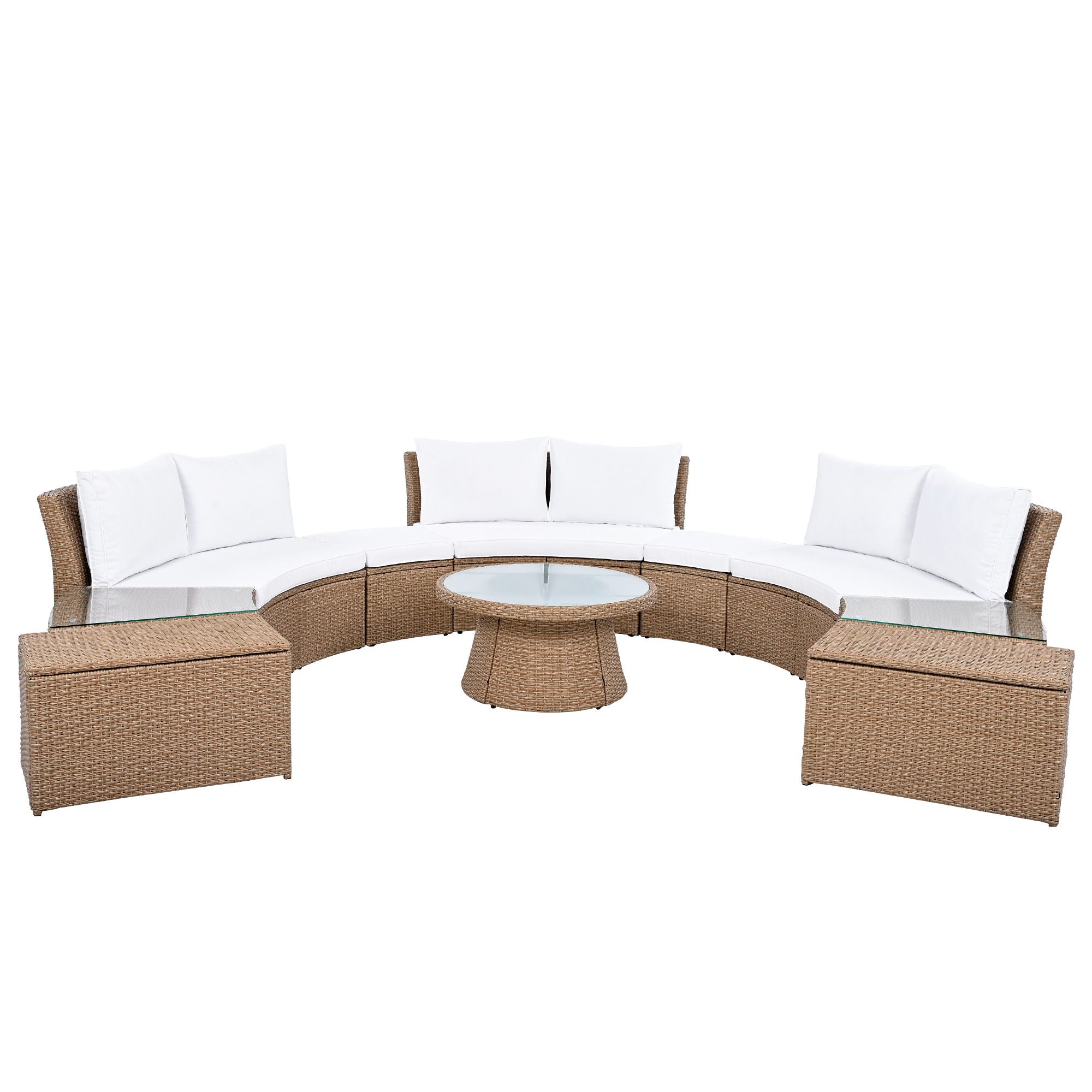 10 Piece Outdoor Sectional Half Round Patio Rattan Sofa Set