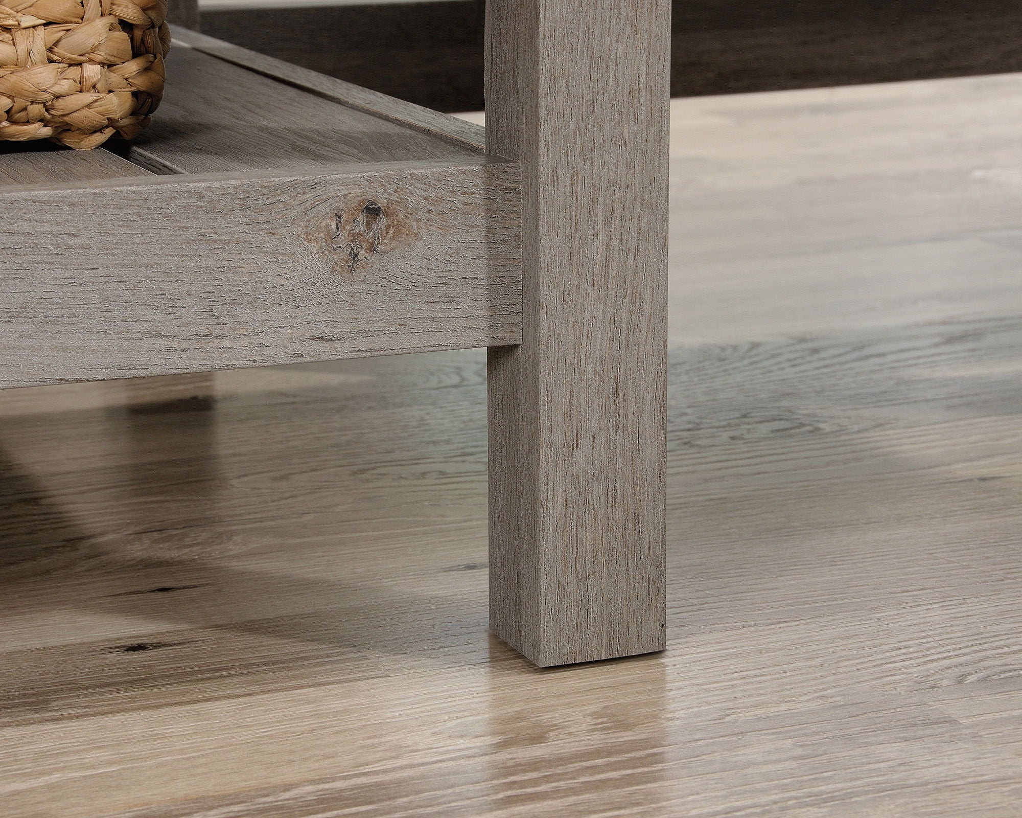 Wood L-Shaped Desk in Mystic Oak Finish