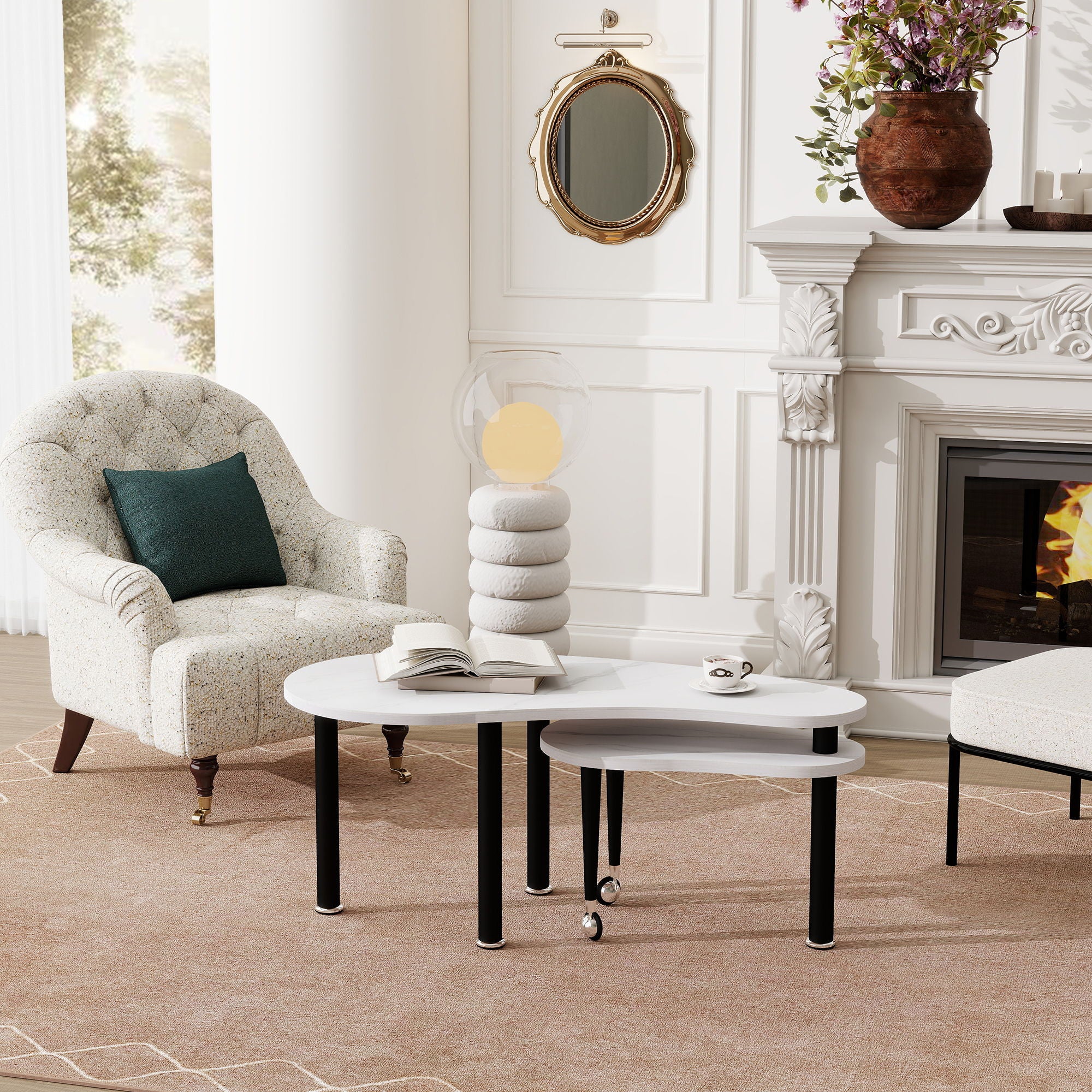 Rotatable Cocktail Table With Solid Legs, 360 Degree Rotating