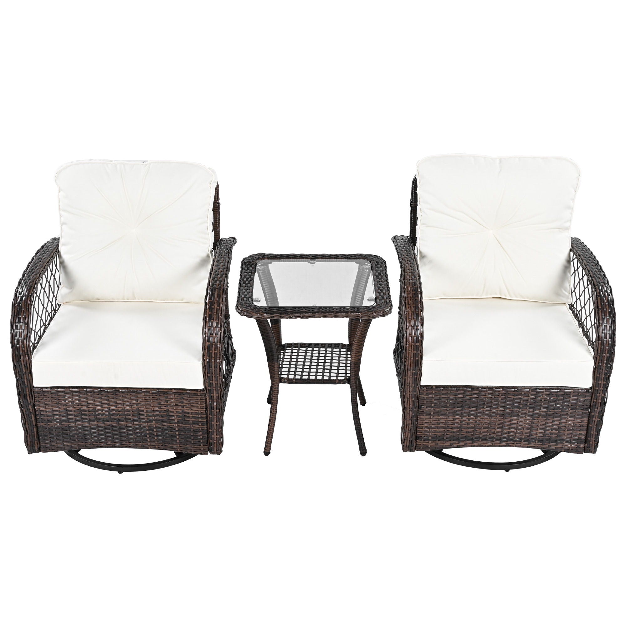 3 Piece Outdoor Chair & Table Set Chat Set, 2 Person Rattan Seating Group