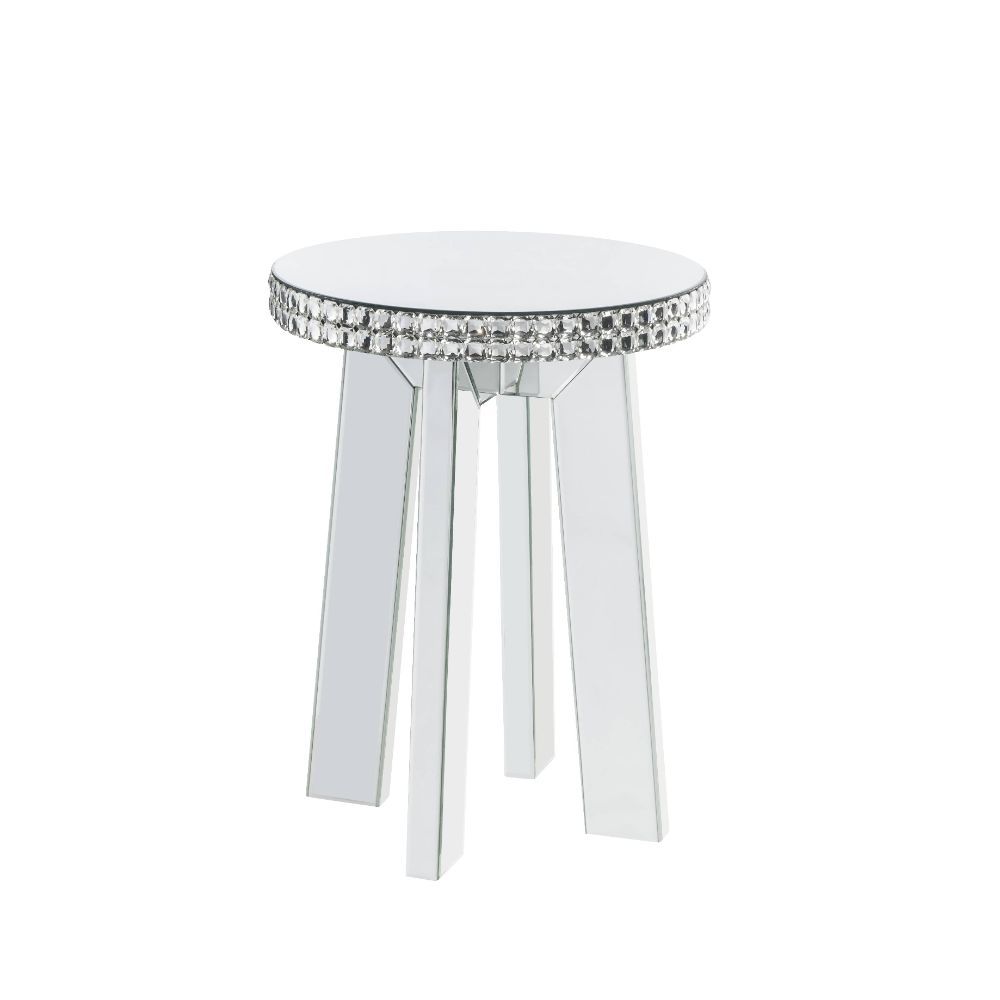 ACME Lotus - End Table - Mirrored & Faux Crystals | Meri Furniture