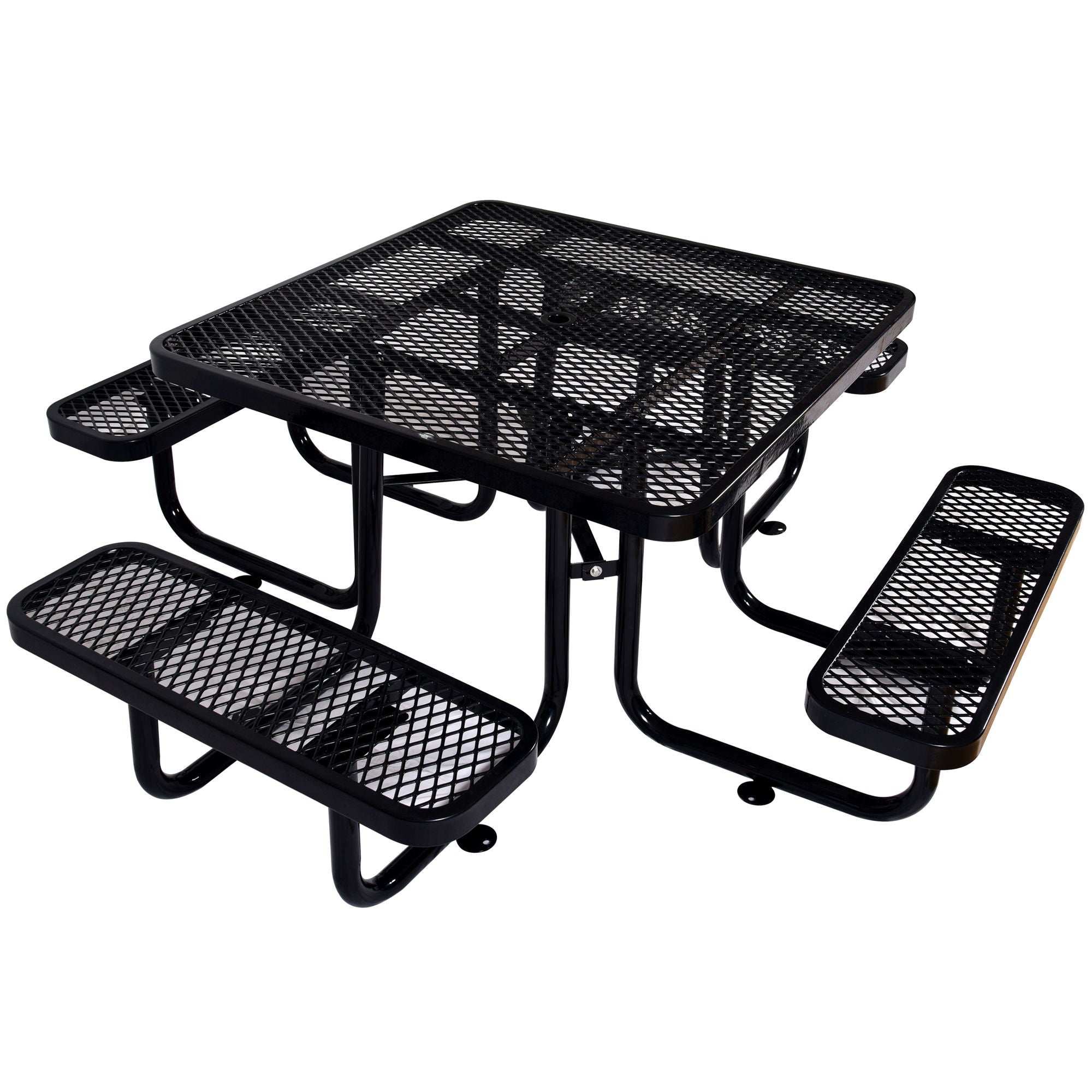 Square Outdoor Steel Picnic Table, With Umbrella Pole