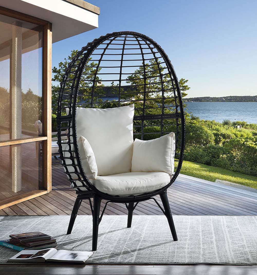 ACME Penelope - Patio Lounge Chair - Light Gray Fabric & Black Finish | Meri Furniture