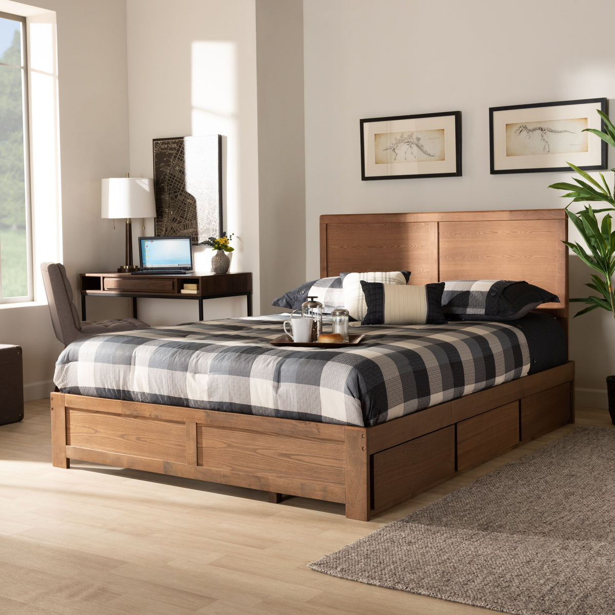 Aras Modern and Contemporary Transitional Ash Walnut Brown Finished Wood Full Size 3-Drawer Platform Storage Bed