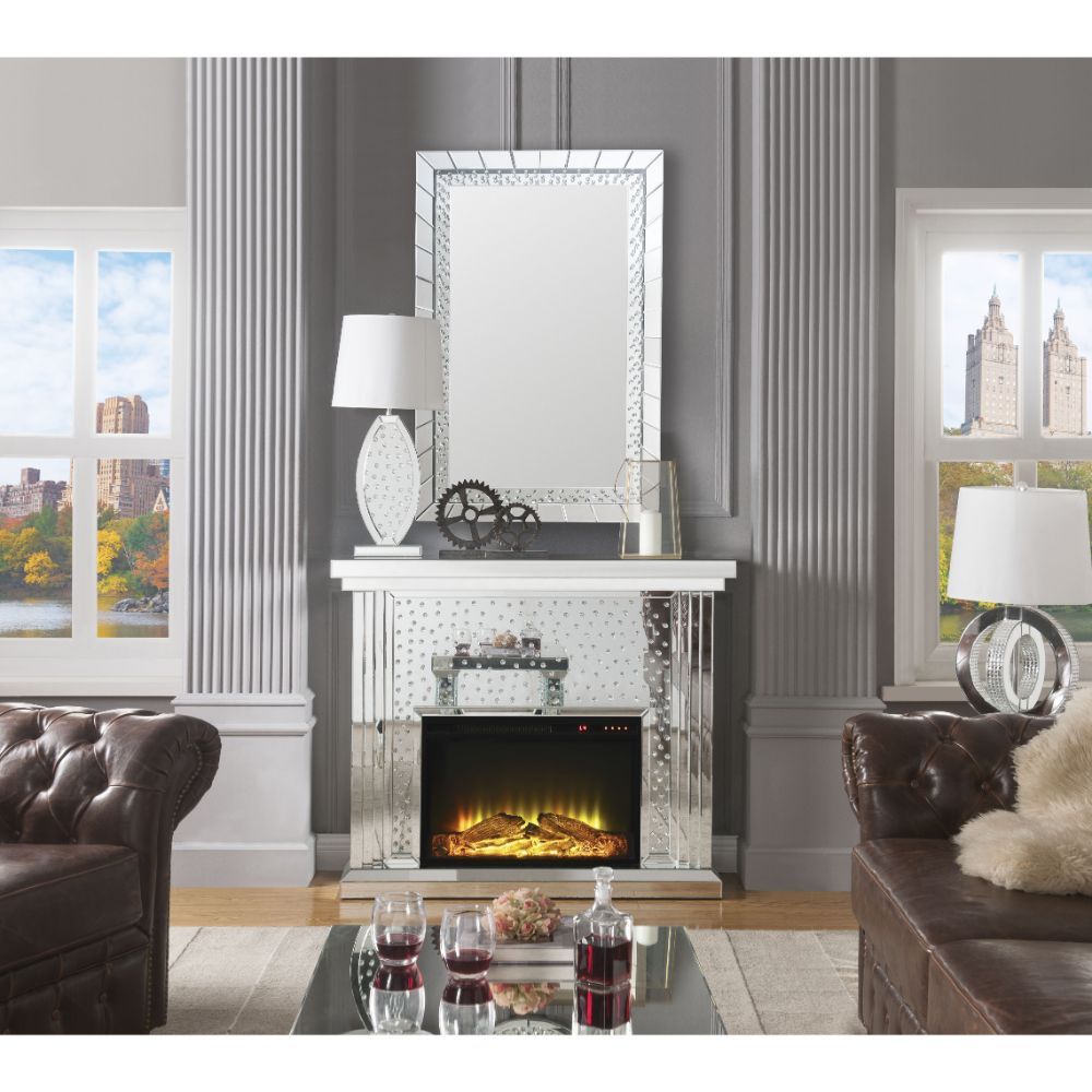 ACME Nysa - Fireplace - Mirrored & Faux Crystals - 40" | Meri Furniture
