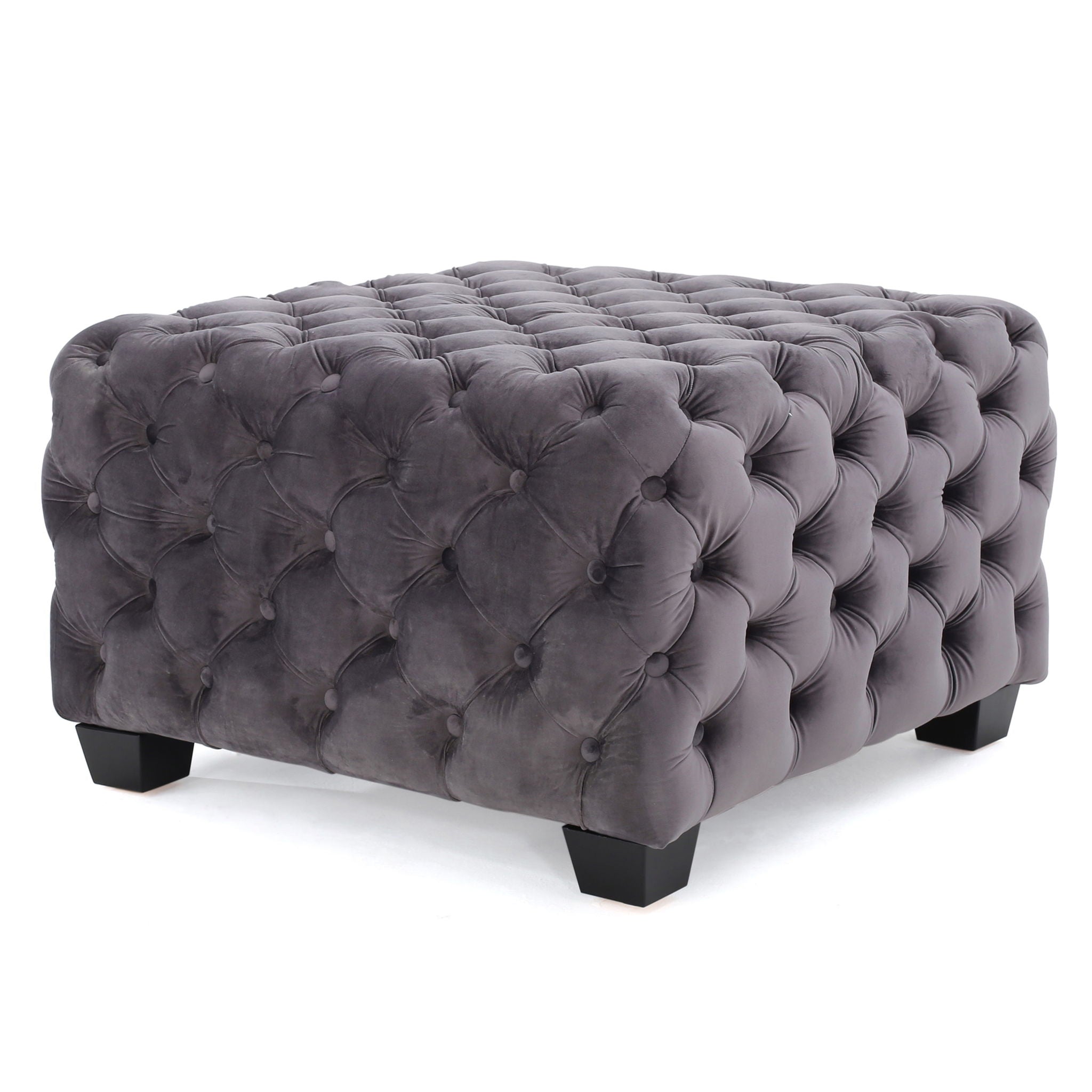 Modern Glam Ottoman With Velvet Upholstery And Button Tufted Design