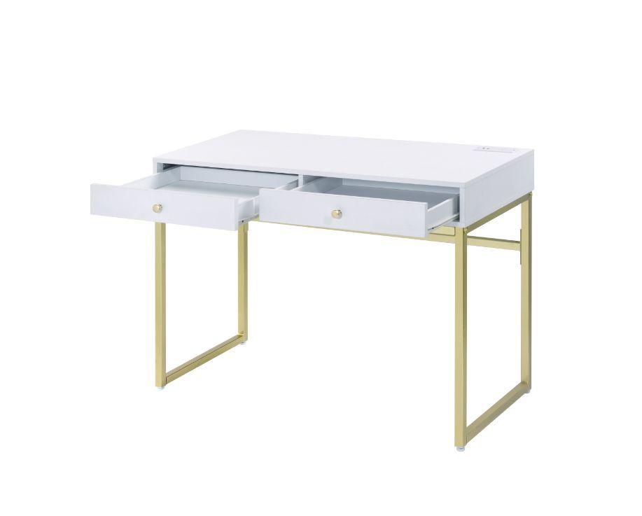 ACME Coleen - Desk - White & Brass Finish | Meri Furniture