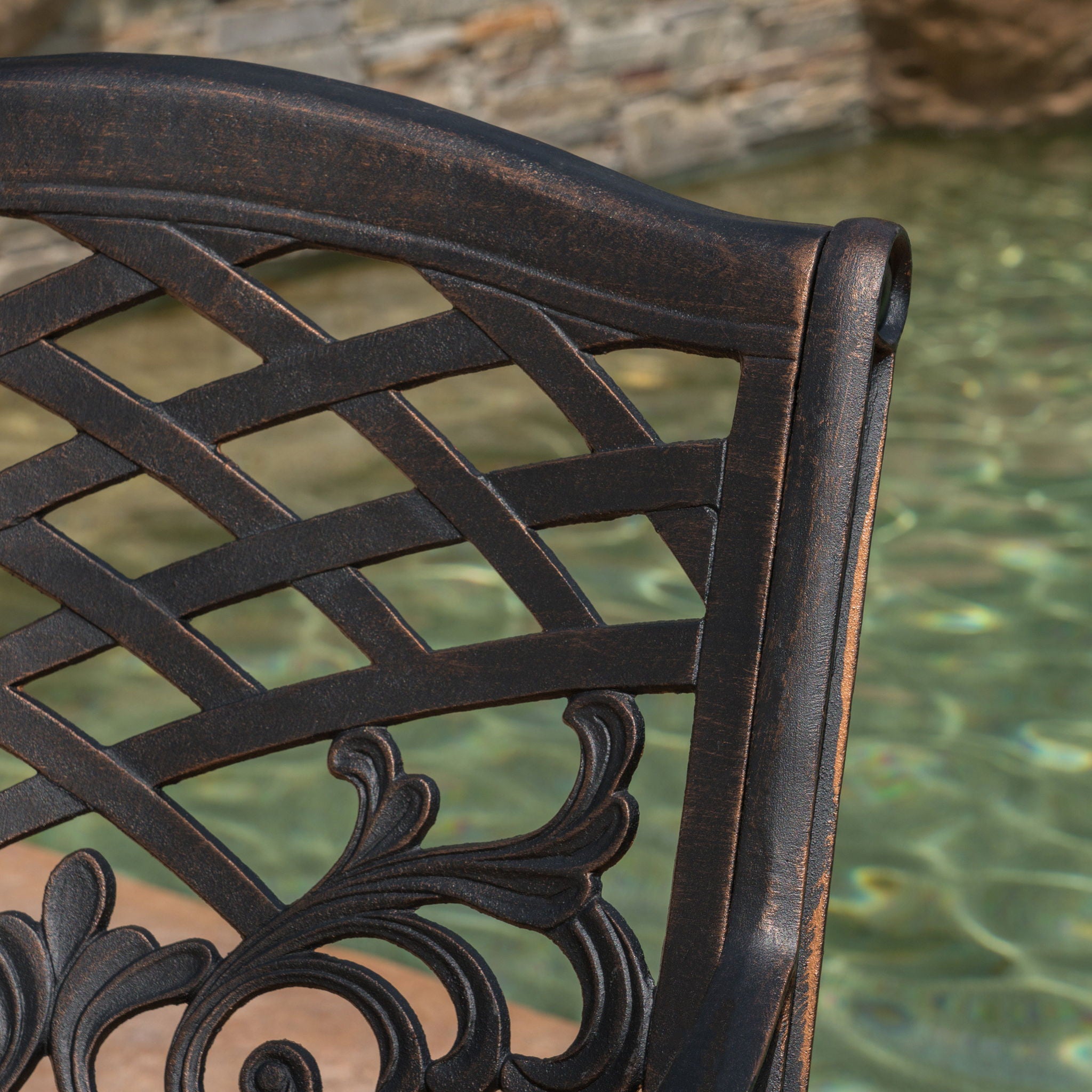 Luminea - Outdoor Aluminum Dining Chair With Scroll Design, Lattice Pattern And Cabriole Legs - Copper