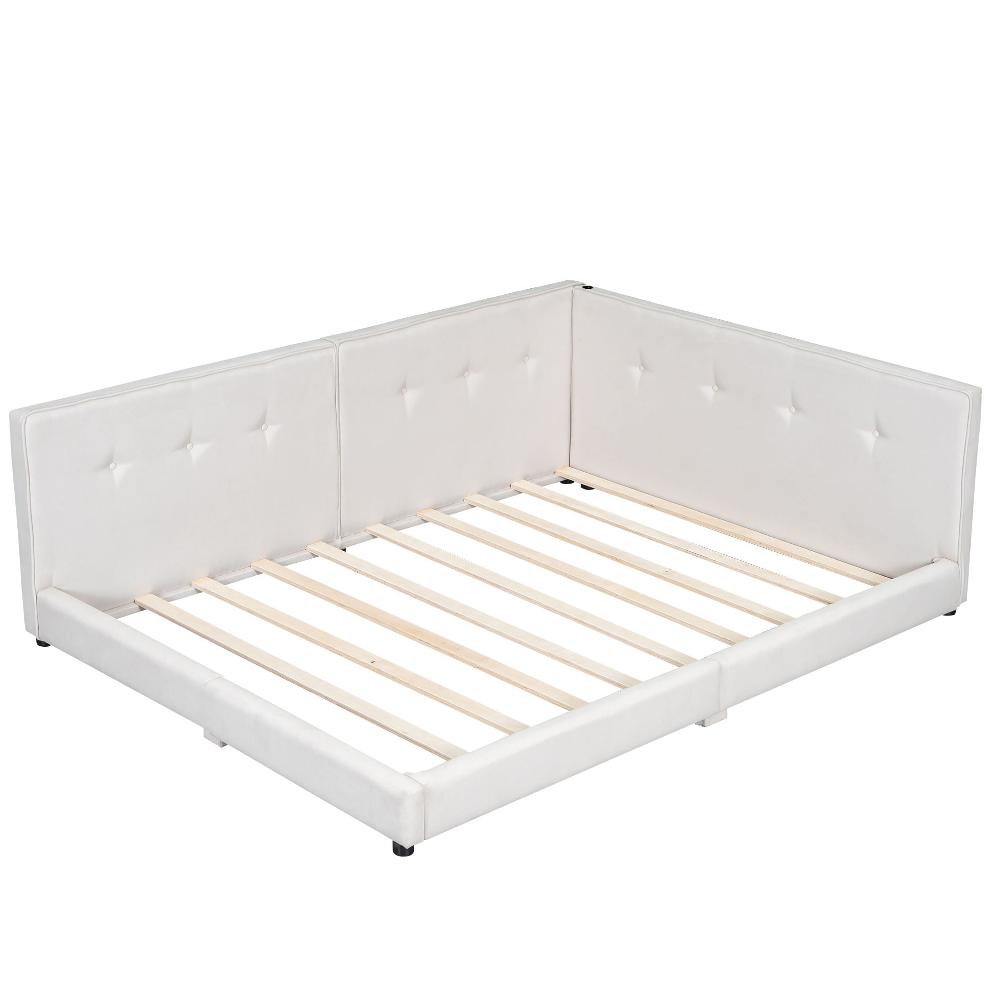 Modern Upholstered Platform Bed With USB Ports And LED Belt