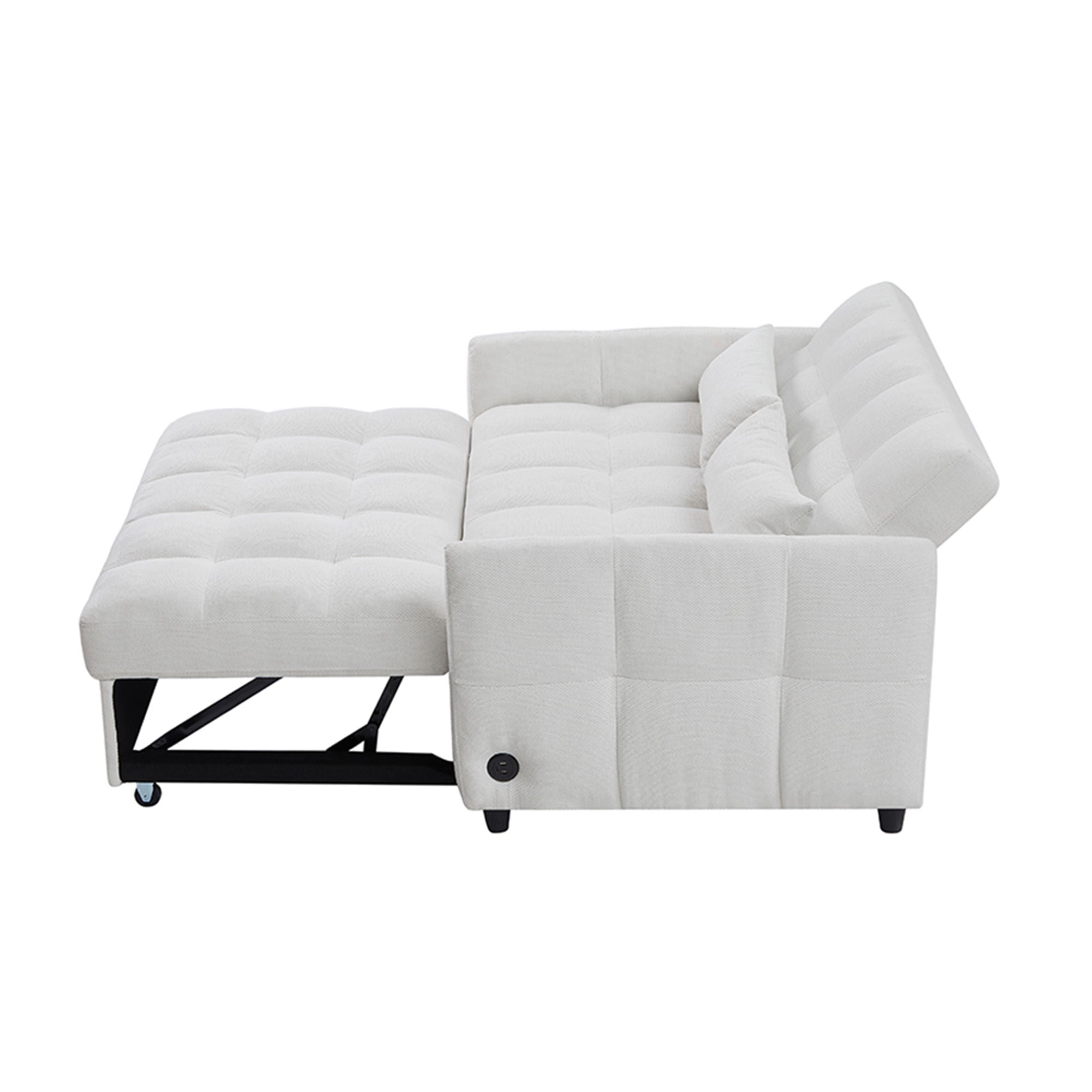 Loveseat Sofa Pull-Out Bed With Adjustable Backrest, 3 USB Ports And 2 Lumbar Pillows For Living Room