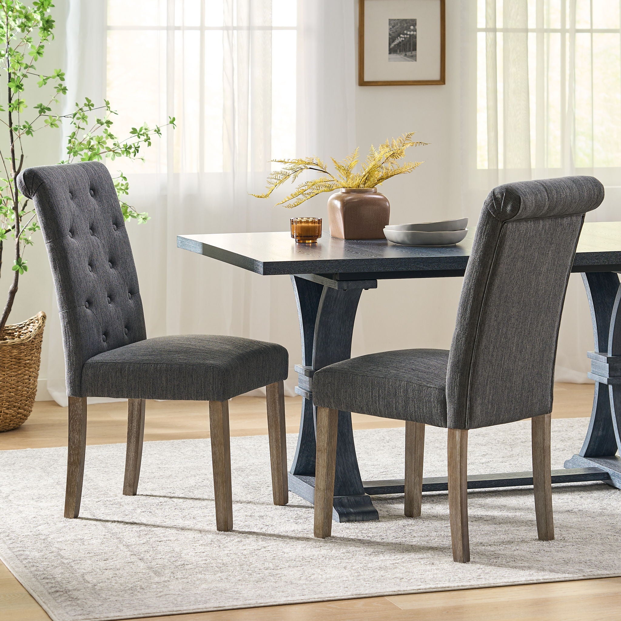 Contemporary Dining Chair (Set of 2) With Button Tufted Design - Charcoal
