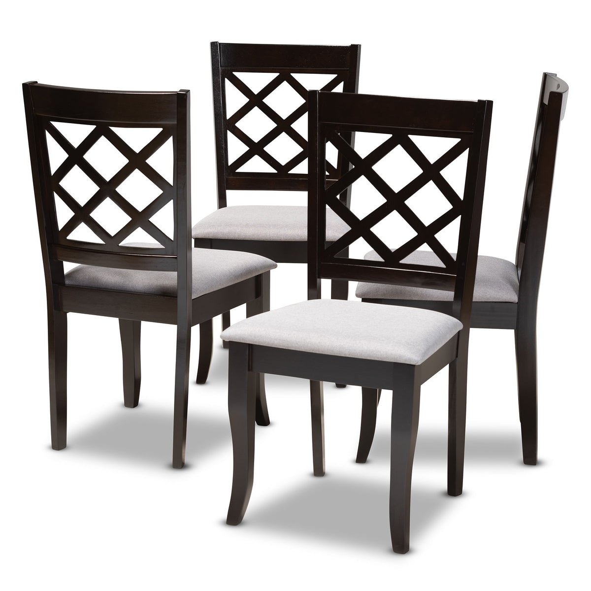 Verner Modern and Contemporary Grey Fabric Upholstered Espresso Brown Finished Wood Dining Chair Set of 4