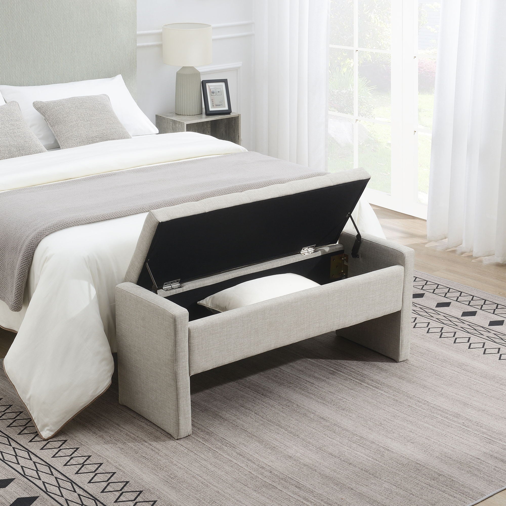 Modern Upholstered Large Bed End Bench With Storage