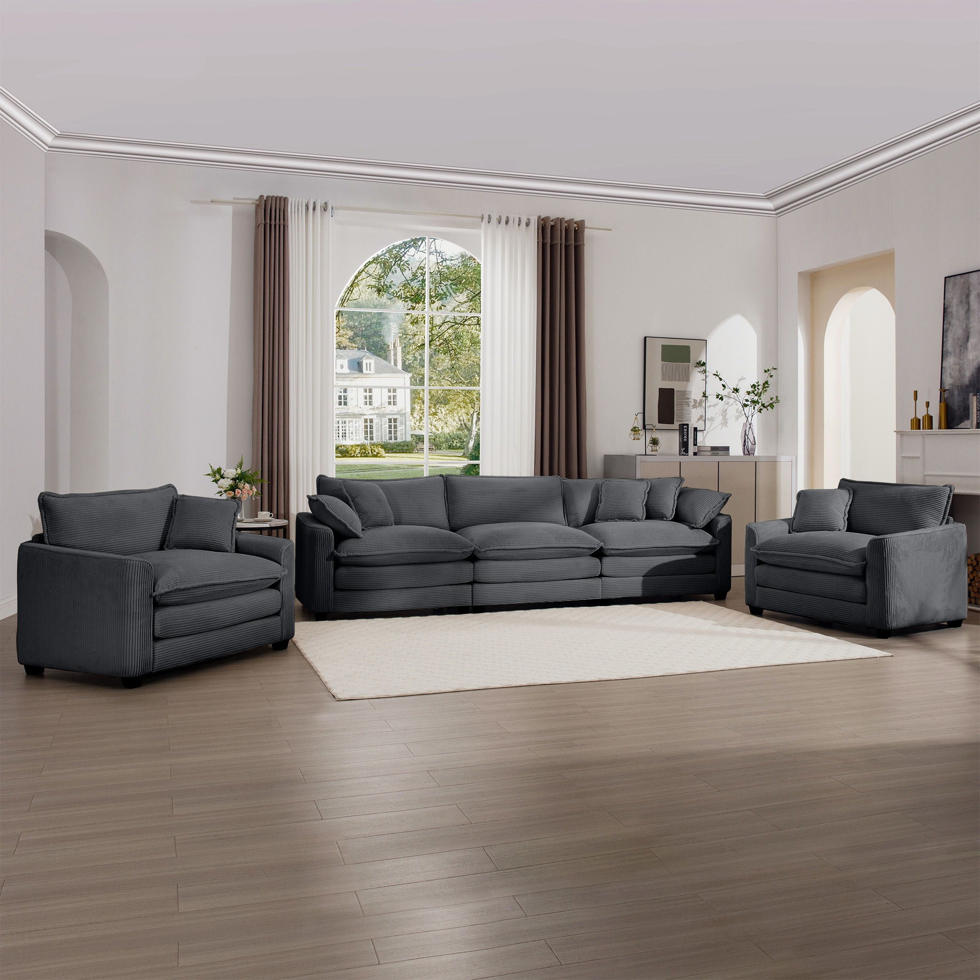 Elegant Corduroy Oversized Sectional Sofa Set With Deep Seats And Flexible Layout