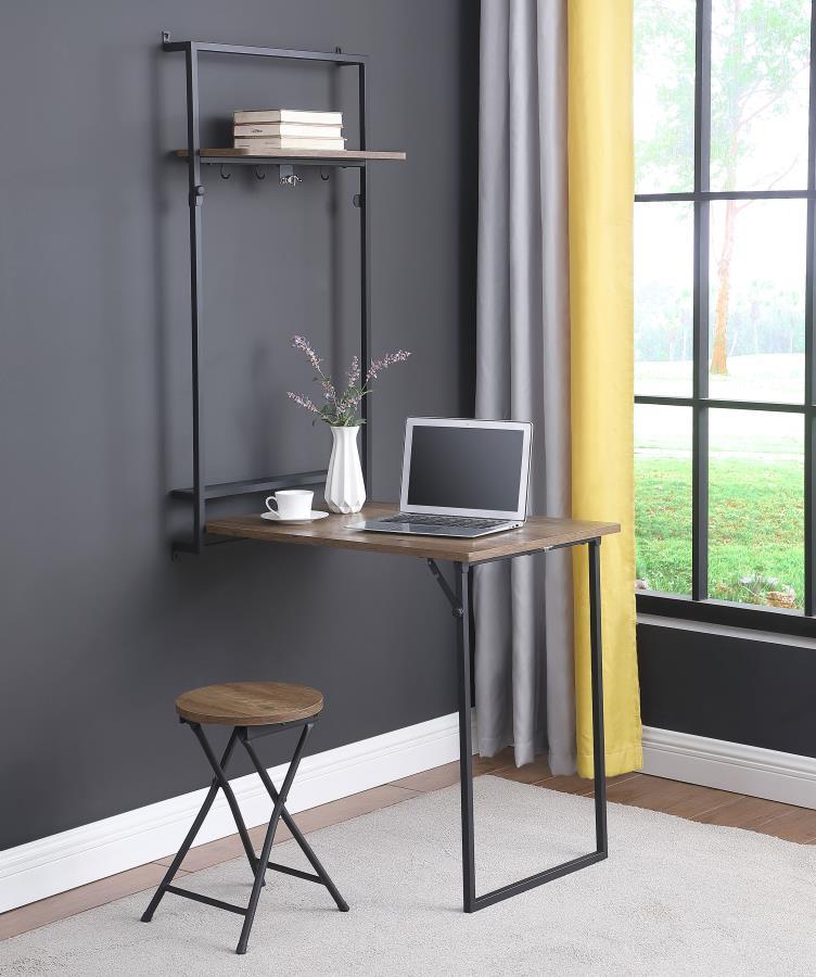 Coaster Fine Furniture Riley - Foldable Whiteboard Wall Desk With Stool - Rustic Oak | Meri Furniture
