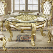 ACME Desiderius - Round Dining Table - Antique Gold & Hand-Painted Brown | Meri Furniture