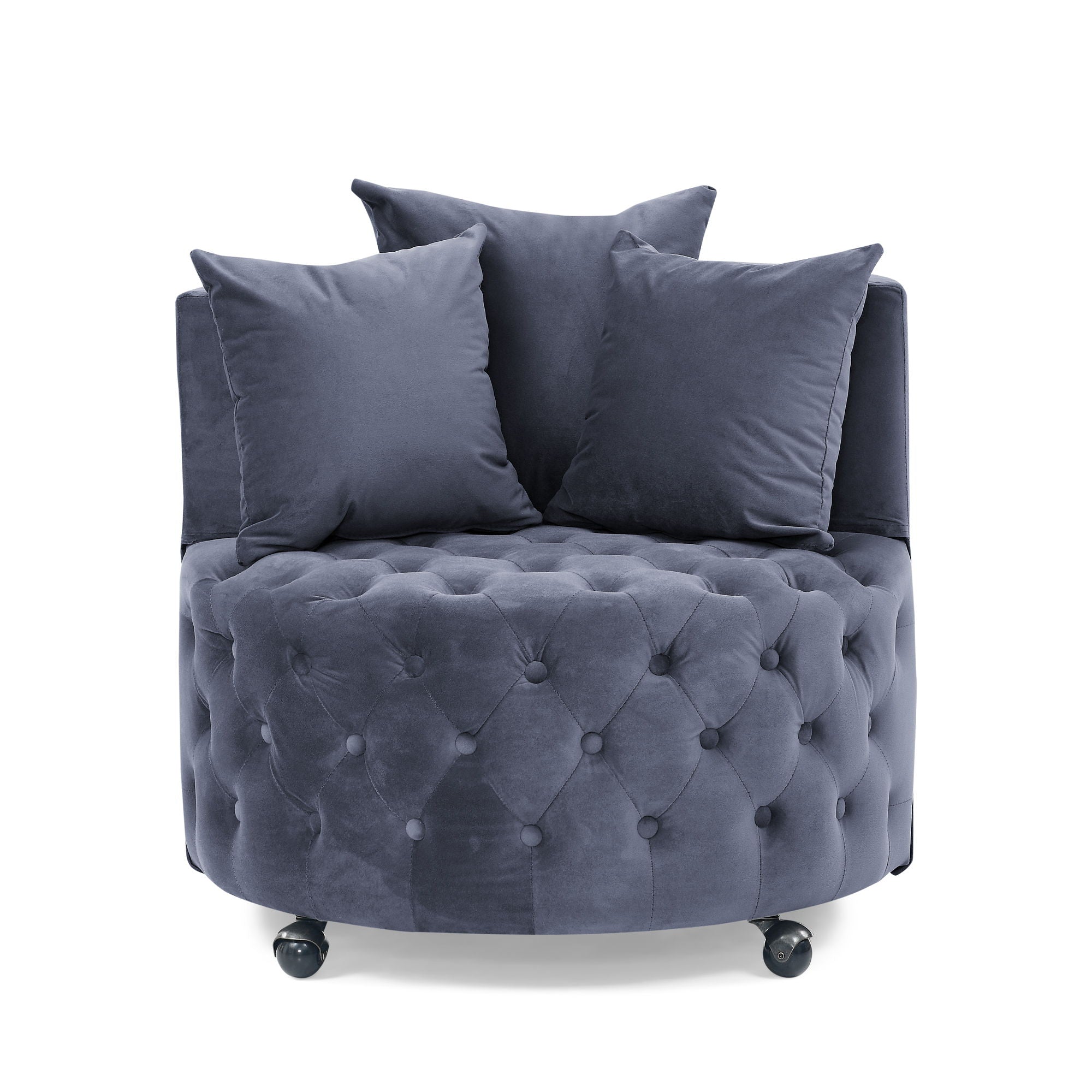 Modern Upholstered Swivel Chair With Button Tufted Design And Movable Wheels