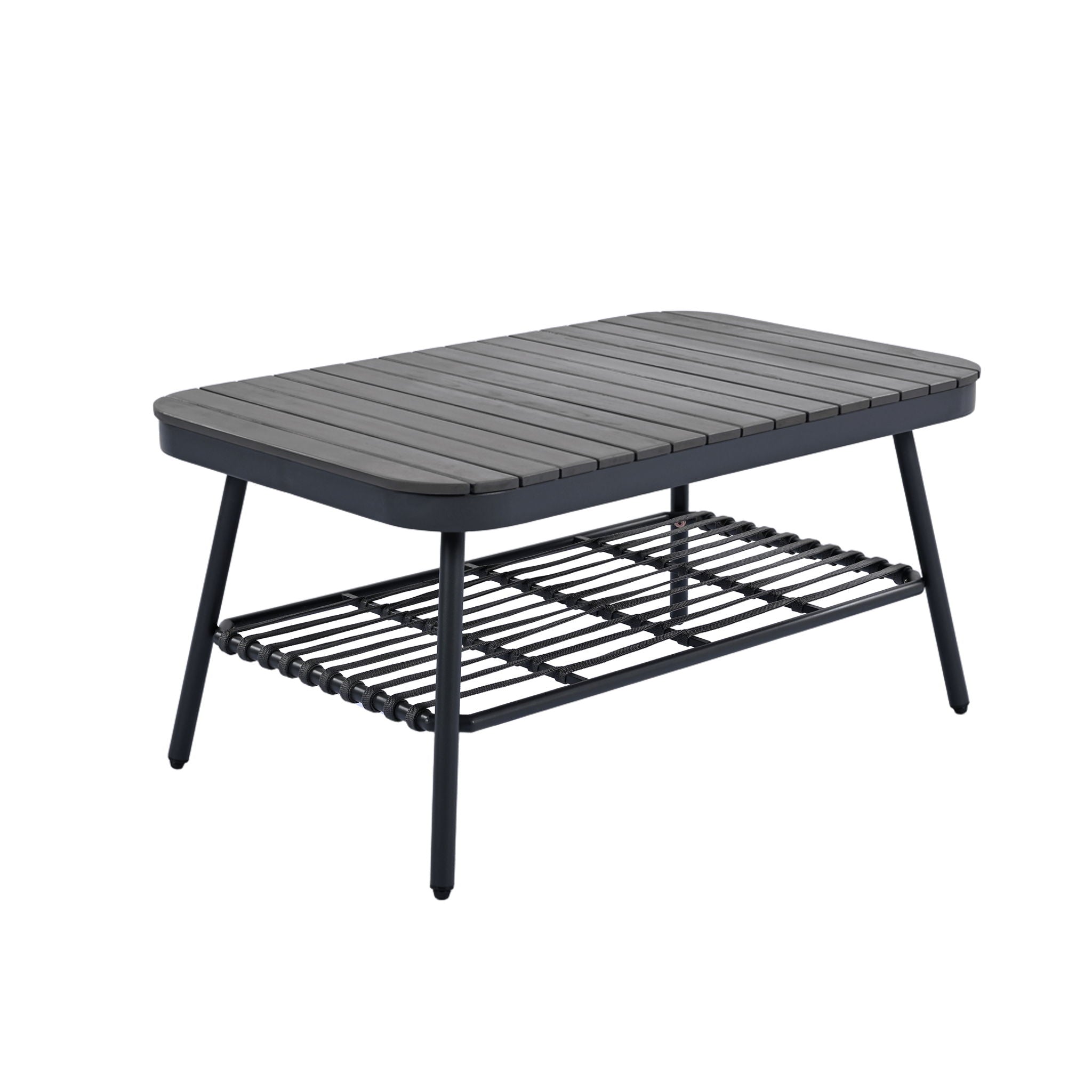 4 Piece Outdoor Patio Furniture Set, Metal Chairs With Woven Rope U Shaped Backrest