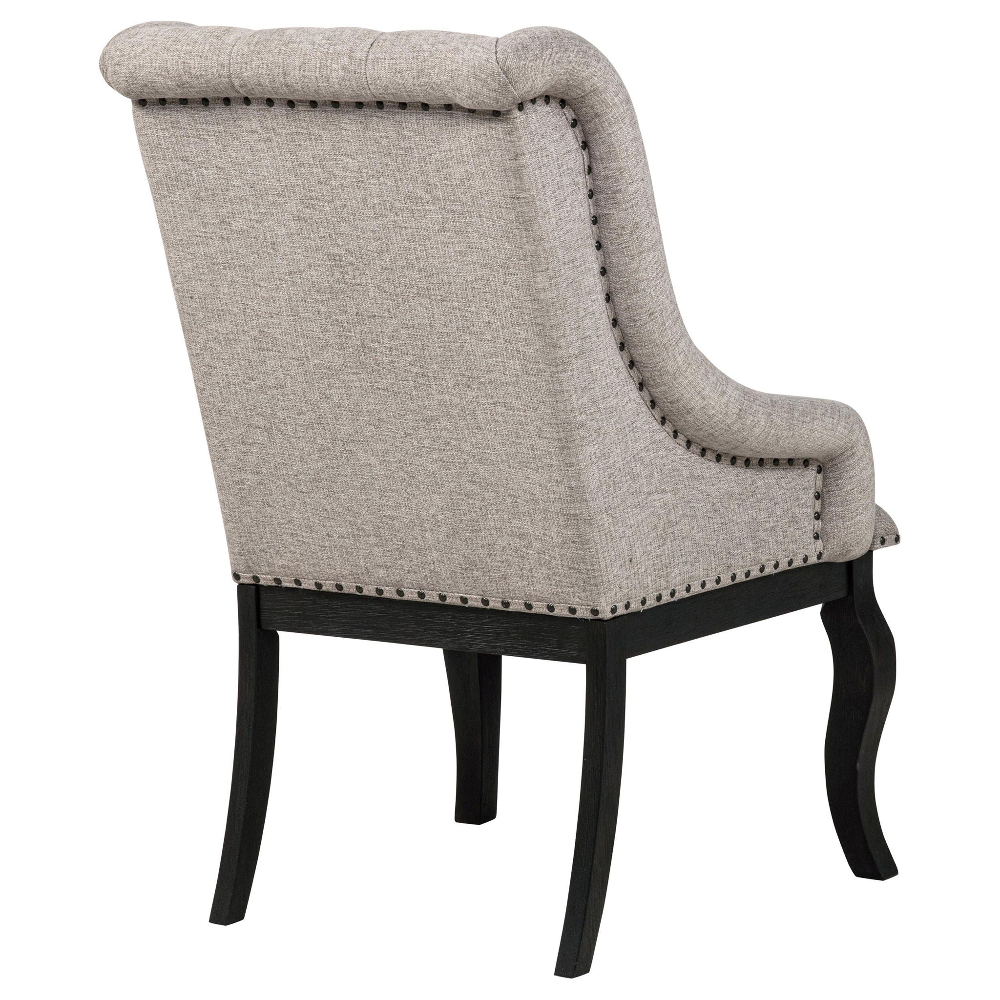 Phelps Upholstered Dining Arm Chair Tan Distressed Noir (Set of 2)