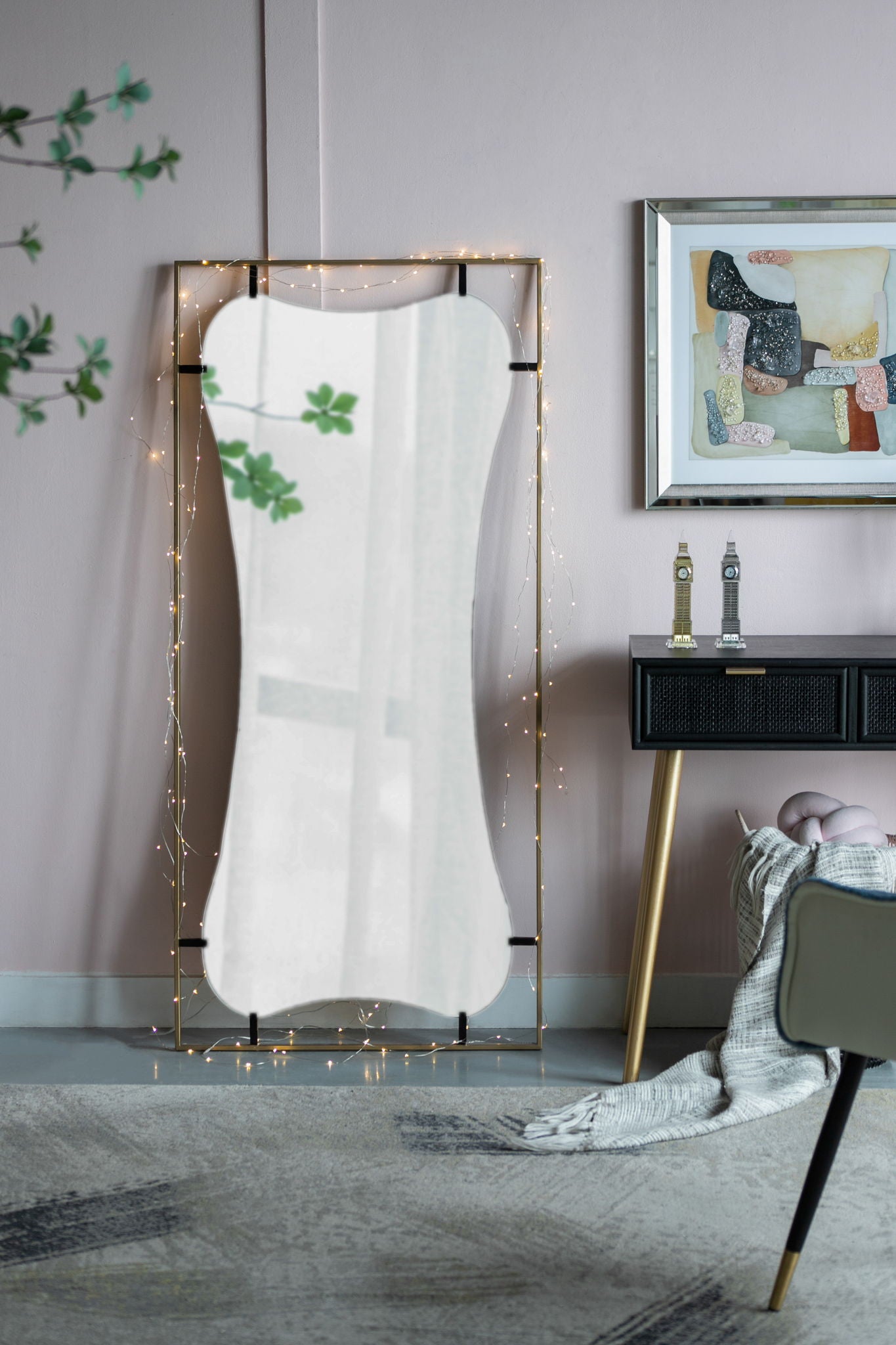 Poppy Mirror With Metal Frame Contemporary Design For Bathroom, Entryway Wall Decor