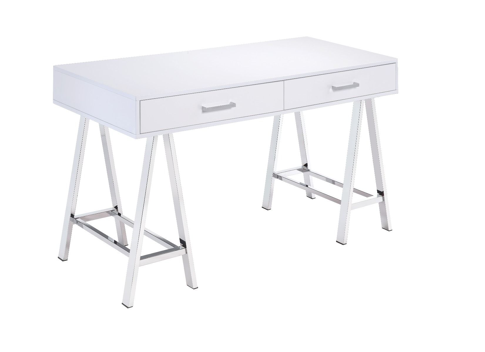 ACME Coleen - Desk - White High Gloss & Chrome Finish | Meri Furniture