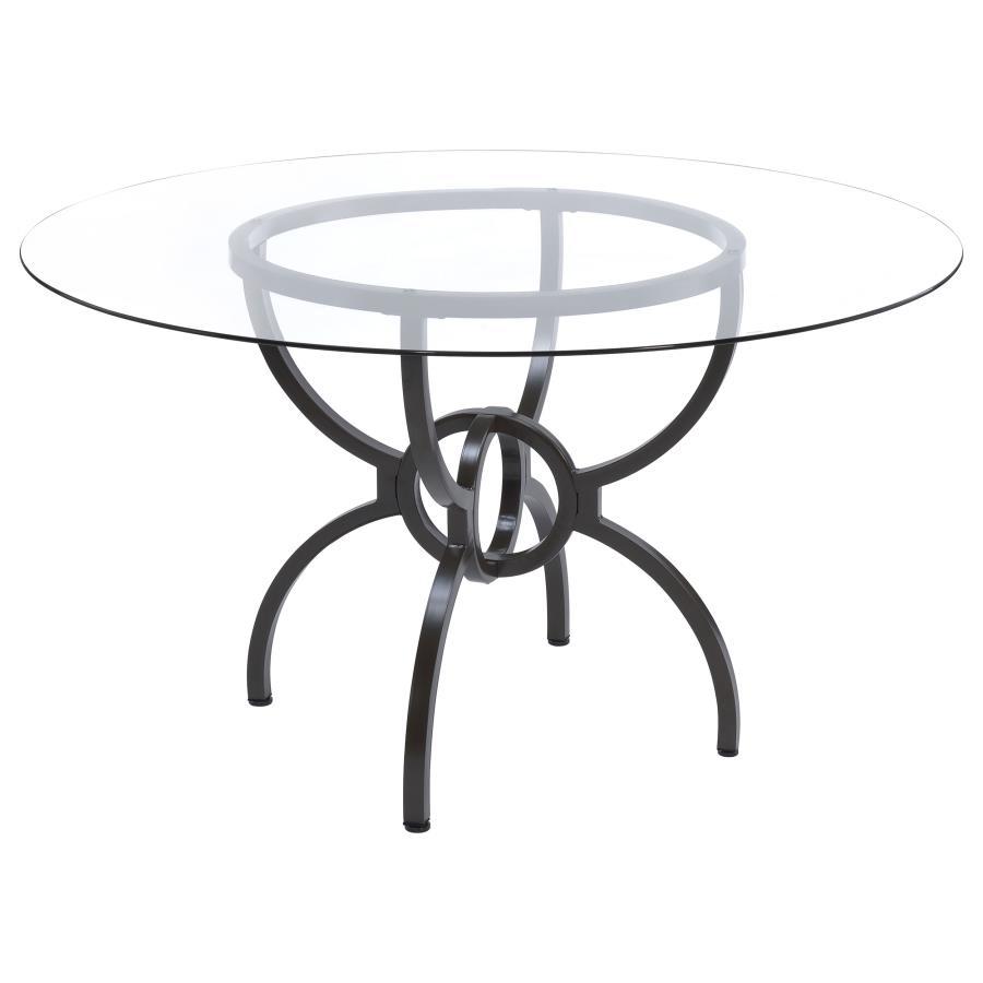 Coaster Fine Furniture Aviano - 5 Piece Round Glass Top Dining Table Set - Gunmetal | Meri Furniture