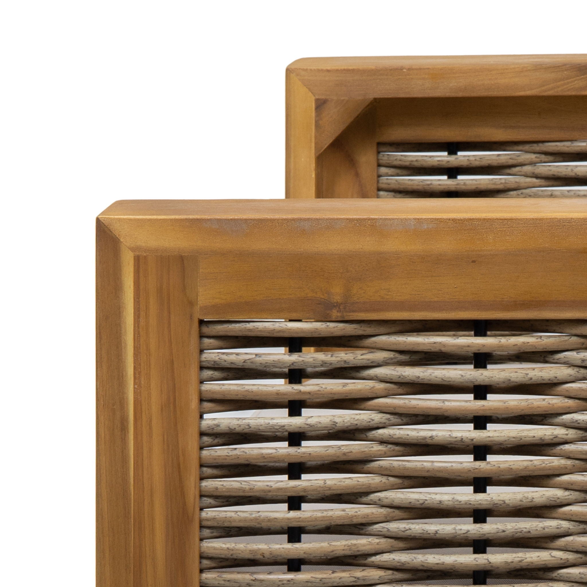 Outdoor Acacia Wood Club Chair With Wicker Accents