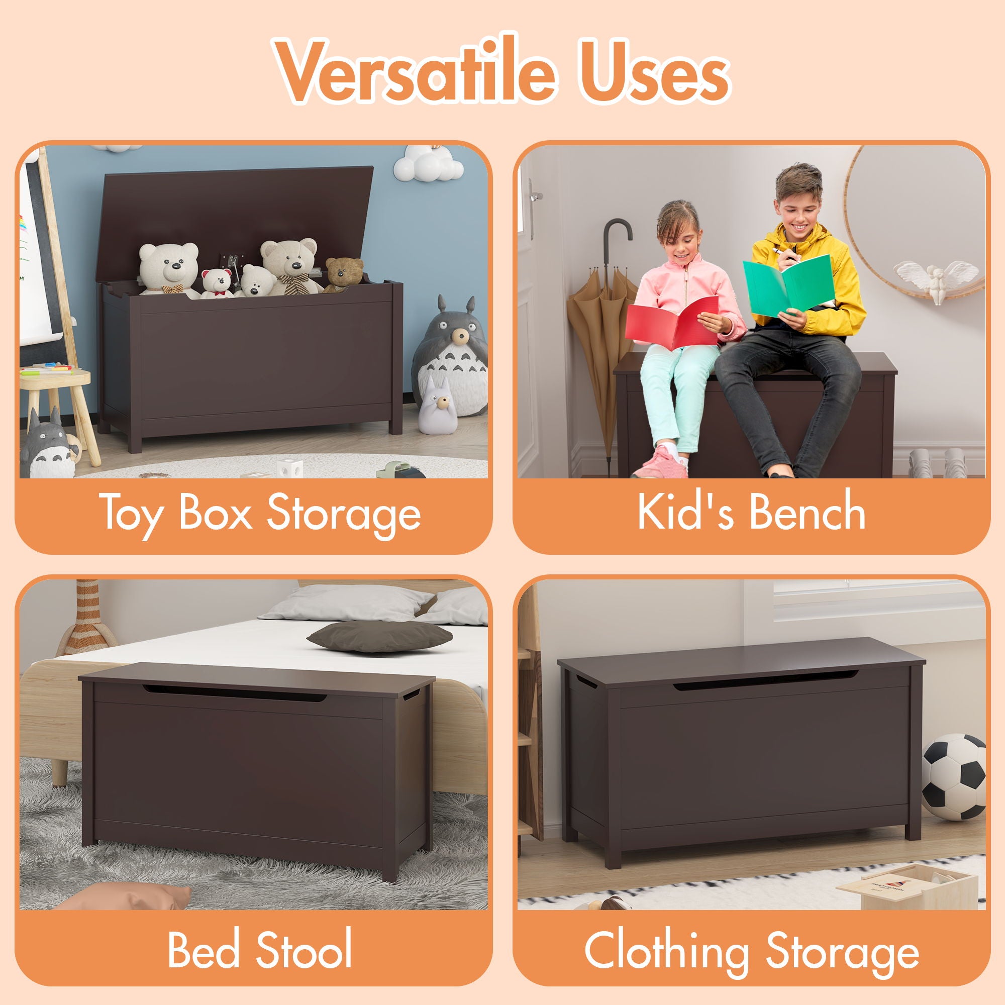 Toy Box Storage With Safety Hinged Lid