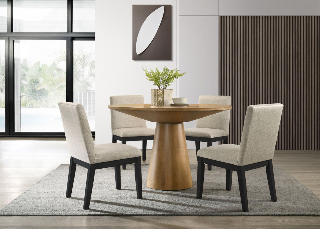 Jasper Driftwood Finish 5 Piece 47" Contemporary Round Dining Table Set with Pedestal Base and Black Finish Chairs