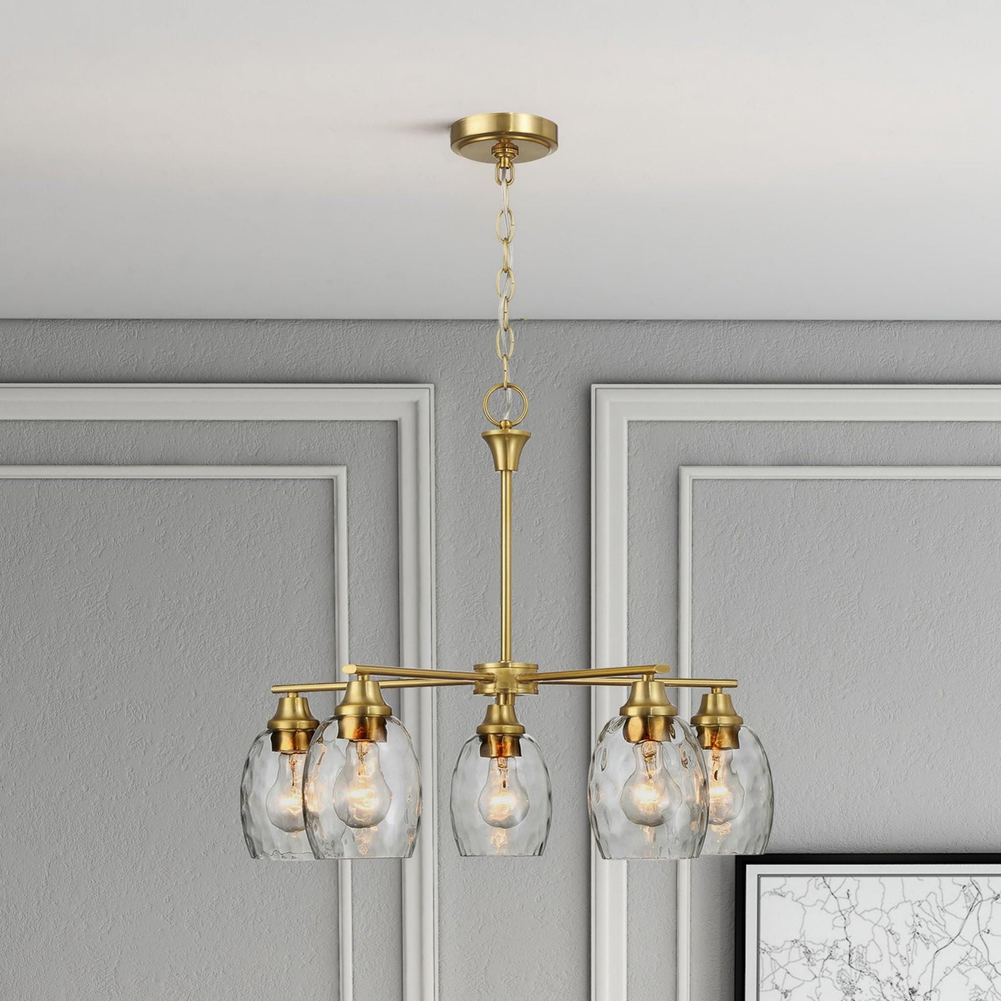 Elegance 5 Lights Linear Arms With Chain Chandelier - Clear / Gold