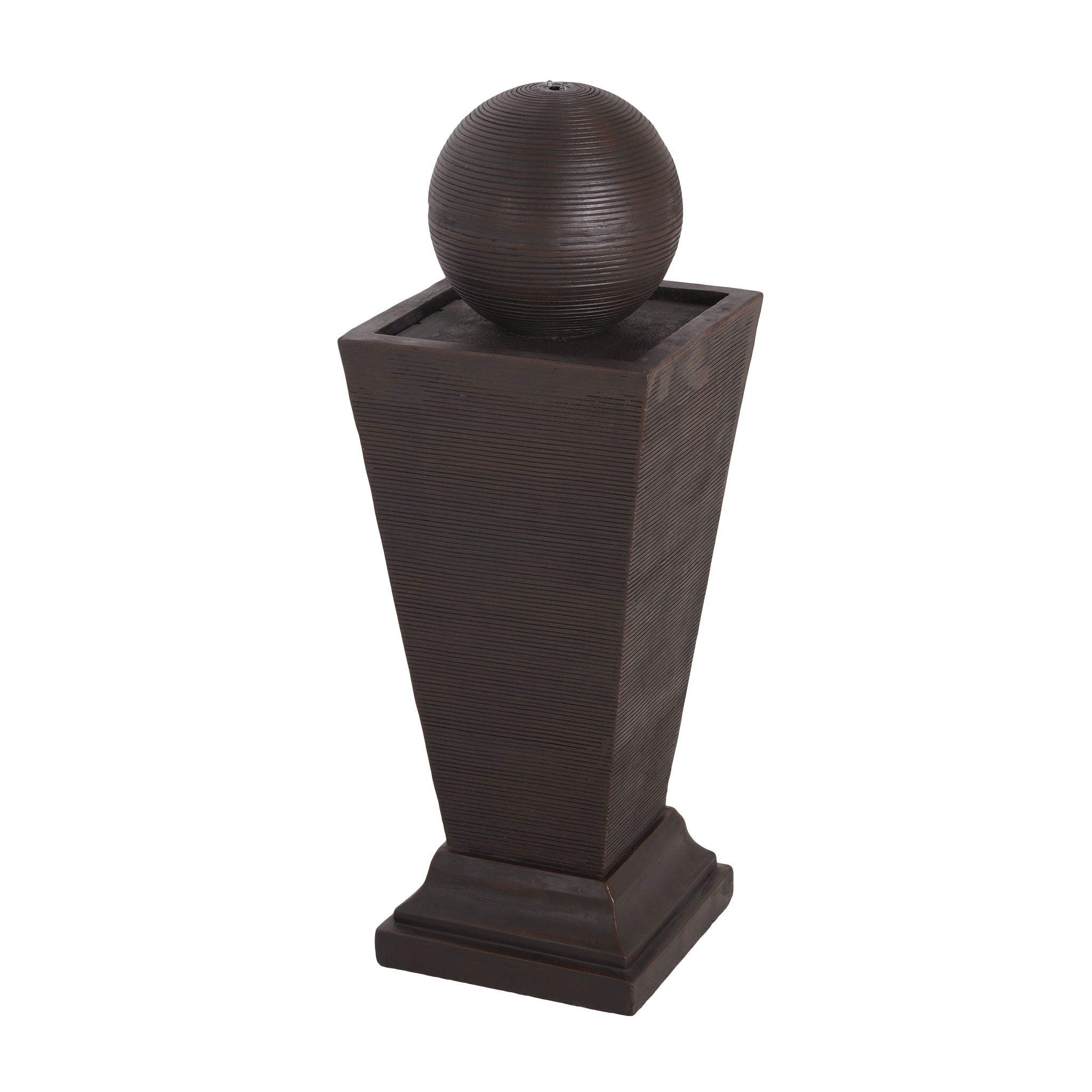 35.5" Tall Column Fountain With LED Lights, Retro Outdoor Decor, Weather Resistant Feature - Dark Brown
