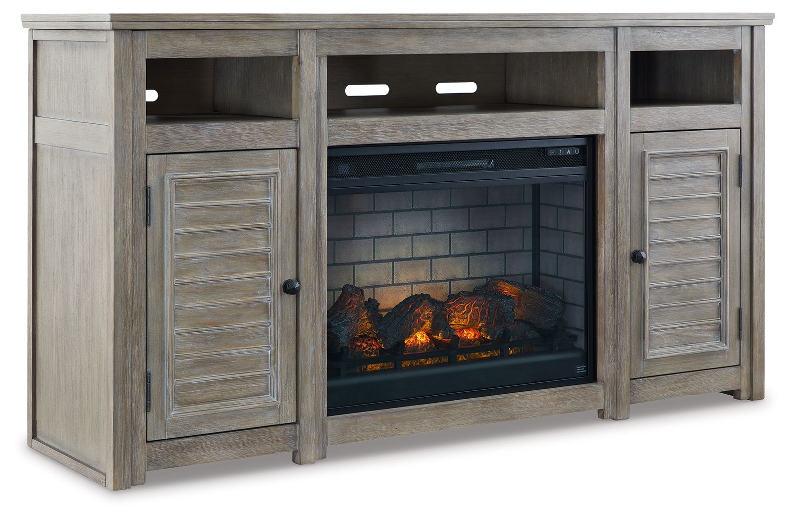 Signature Design by Ashley® Moreshire - Bisque - 72" TV Stand With Electric Infrared Fireplace Insert | Meri Furniture