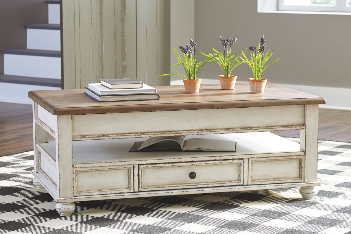 Ashley Furniture Realyn - White / Brown - Lift Top Cocktail Table | Meri Furniture