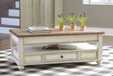 Ashley Furniture Realyn - White / Brown - Lift Top Cocktail Table | Meri Furniture