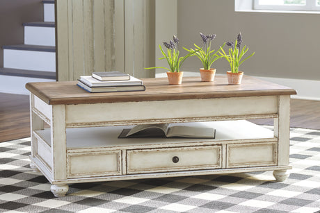 Ashley Furniture Realyn - White / Brown - Lift Top Cocktail Table | Meri Furniture