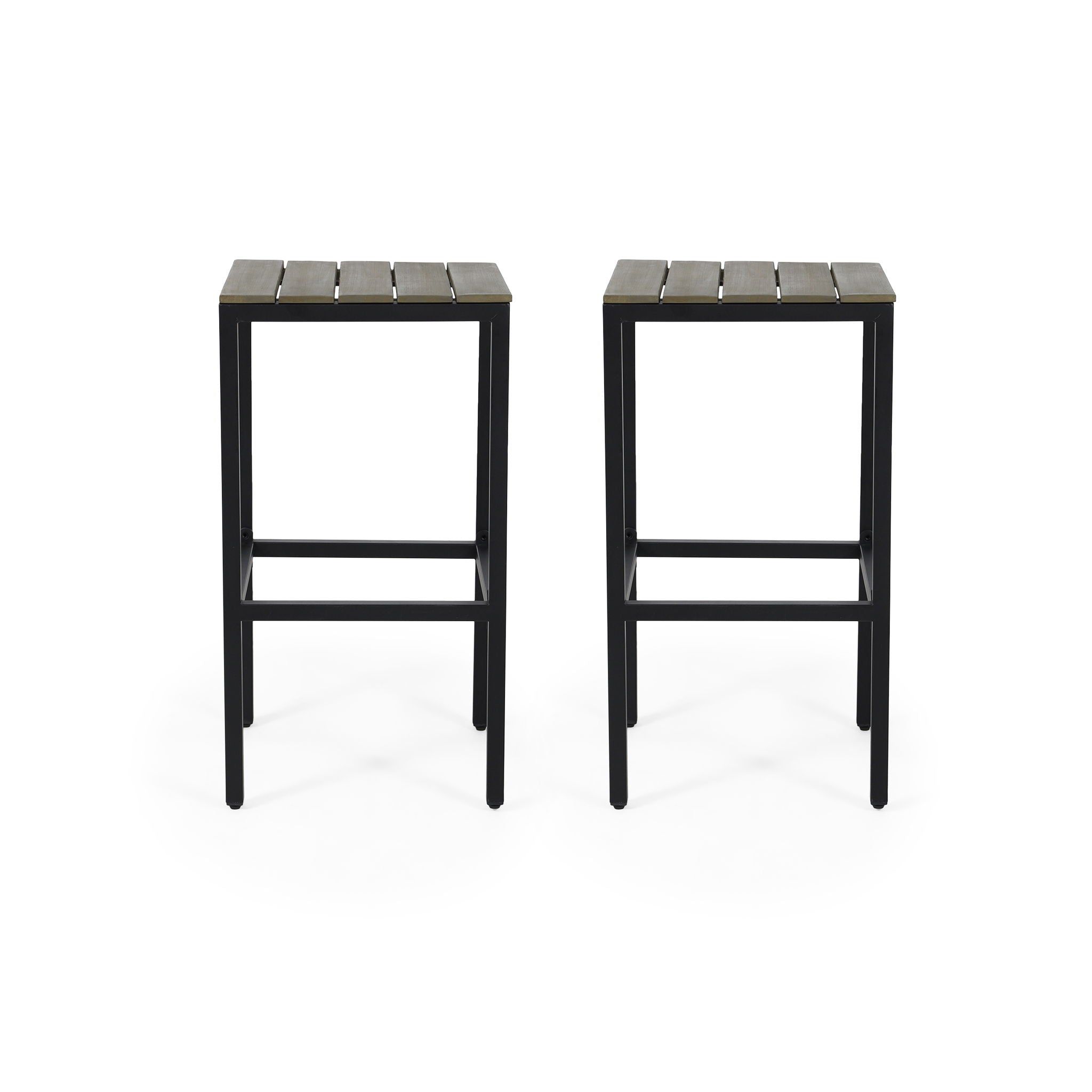 Outdoor Bar Stool With Slat Design And Metal Frame (Set of 2)