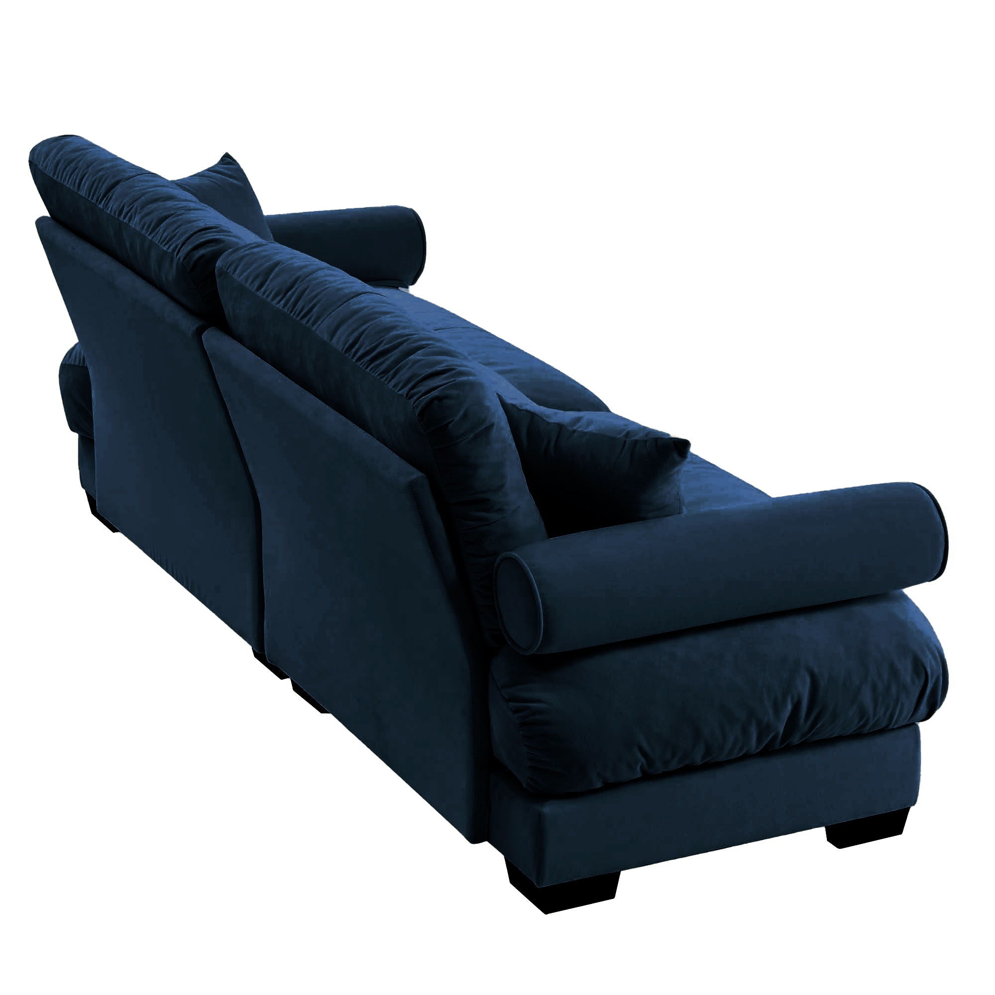 Modern Velvet Sofa With Bolstered Armrests And Pillows