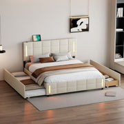 Upholstered Platform Bed With Trundle & Drawers